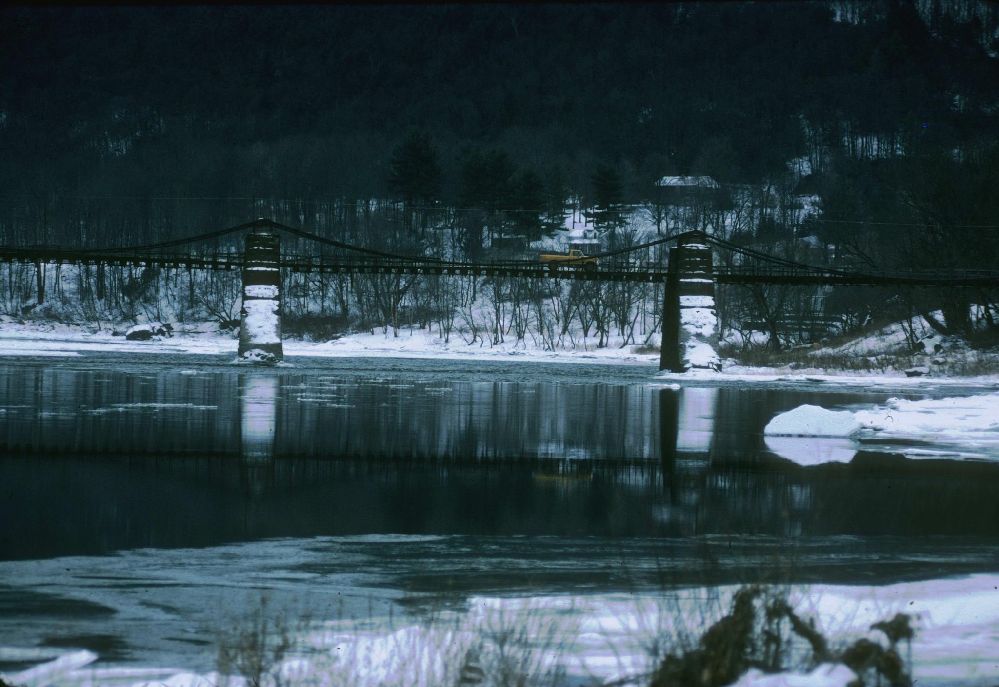 Photograph of the Delaware Aqueduct, also known as the Roebling Bridge.  The…