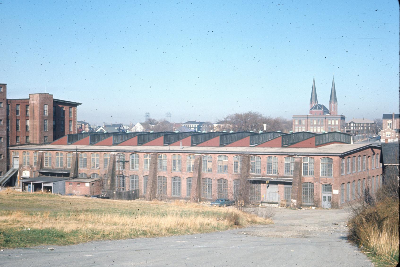 View of Mill No. 2 weave shed.  Part of the Narragansett Mills complex.  