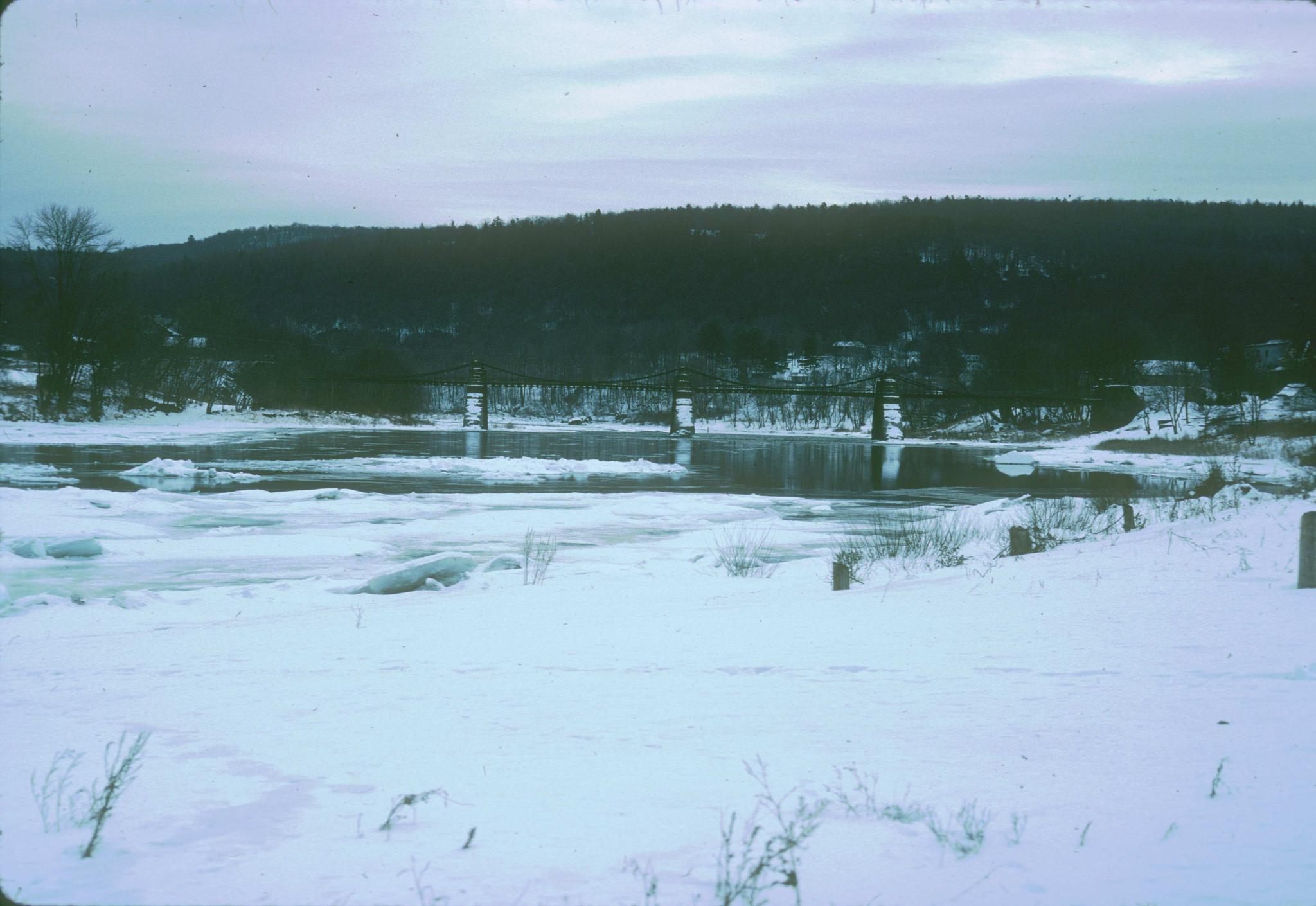 Photograph of the Delaware Aqueduct, also known as the Roebling Bridge. The…