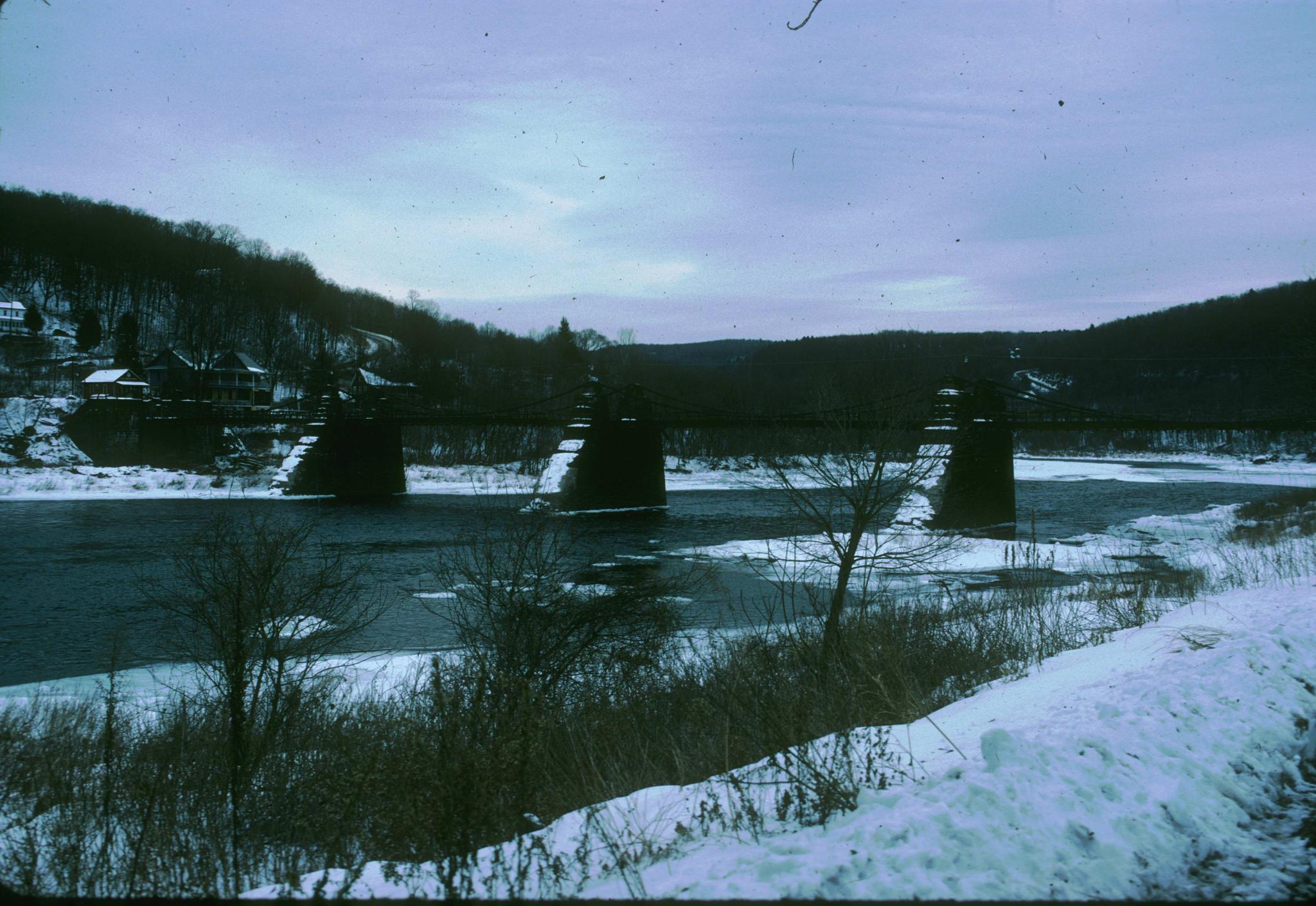 Photograph of the Delaware Aqueduct, also known as the Roebling Bridge. The…