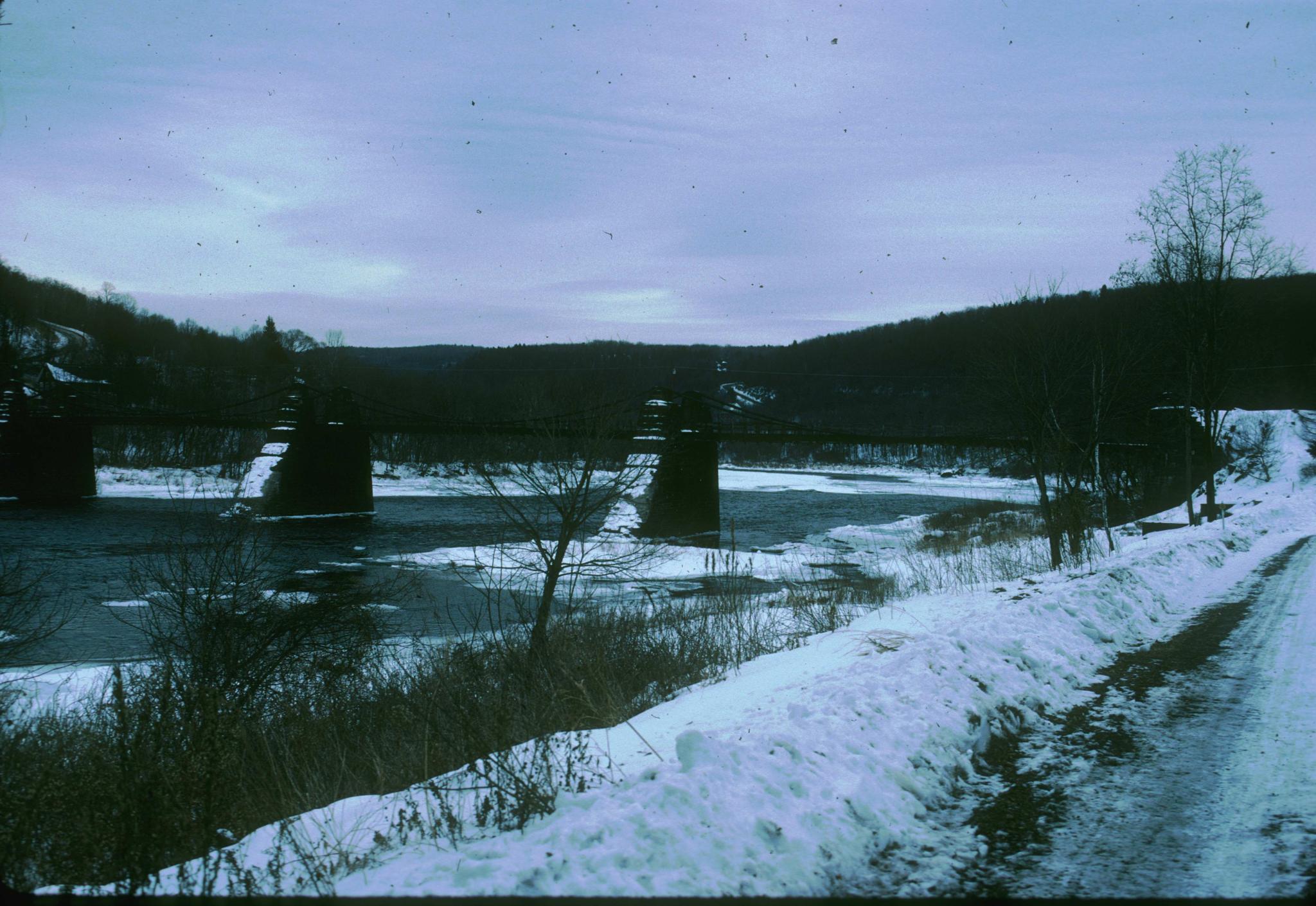 Photograph of the Delaware Aqueduct, also known as the Roebling Bridge. The…