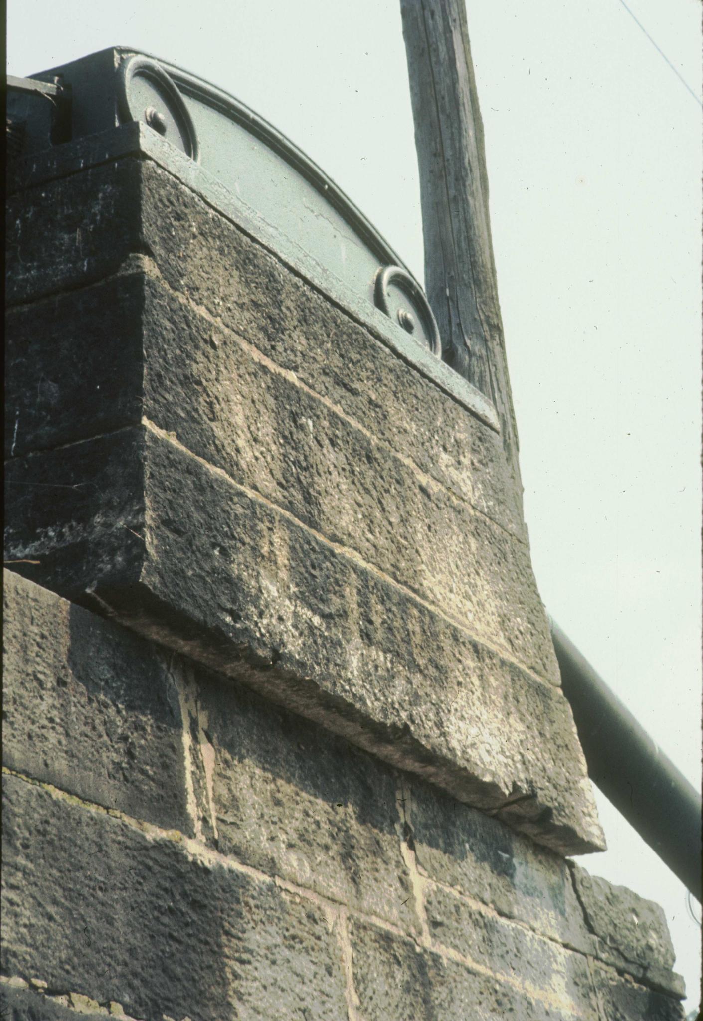 Detail photograph of Delaware Aqueduct, central north tower.  Photograph shows…