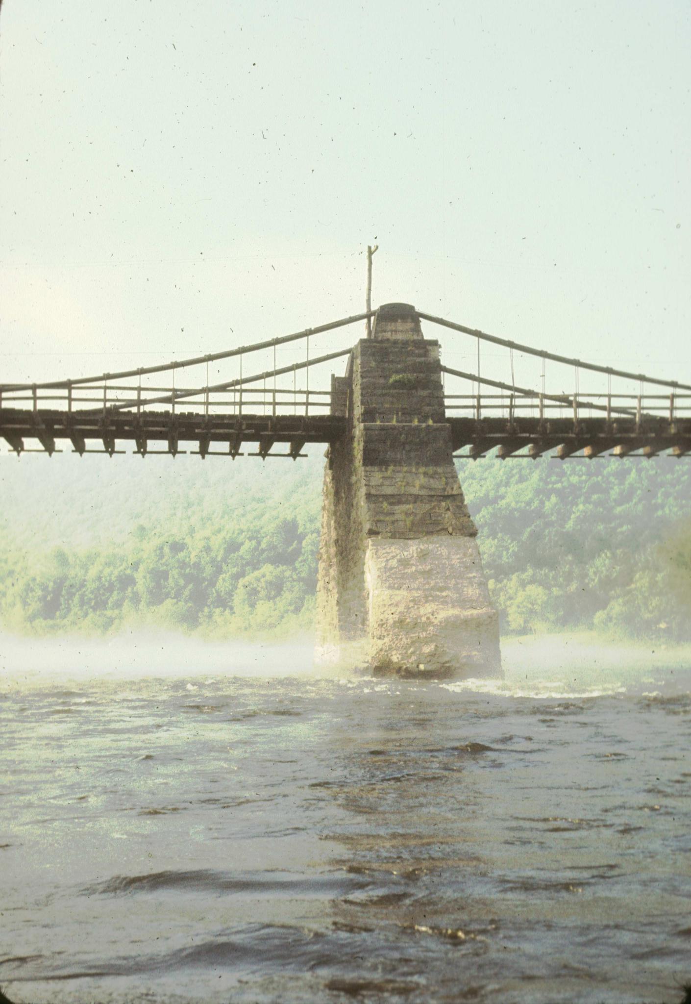 Photograph of the Delaware Aqueduct, focusing on one of the piers. The…