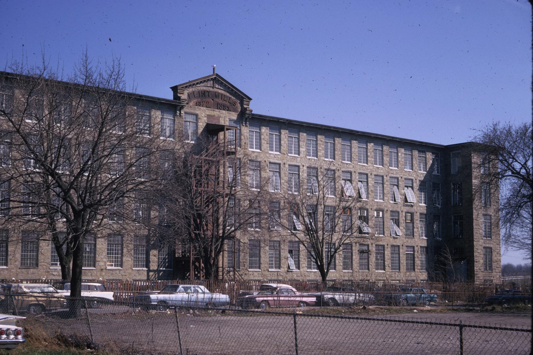 View of the Flint Mill No. 2 built in 1883.  Nice view of the name of company.