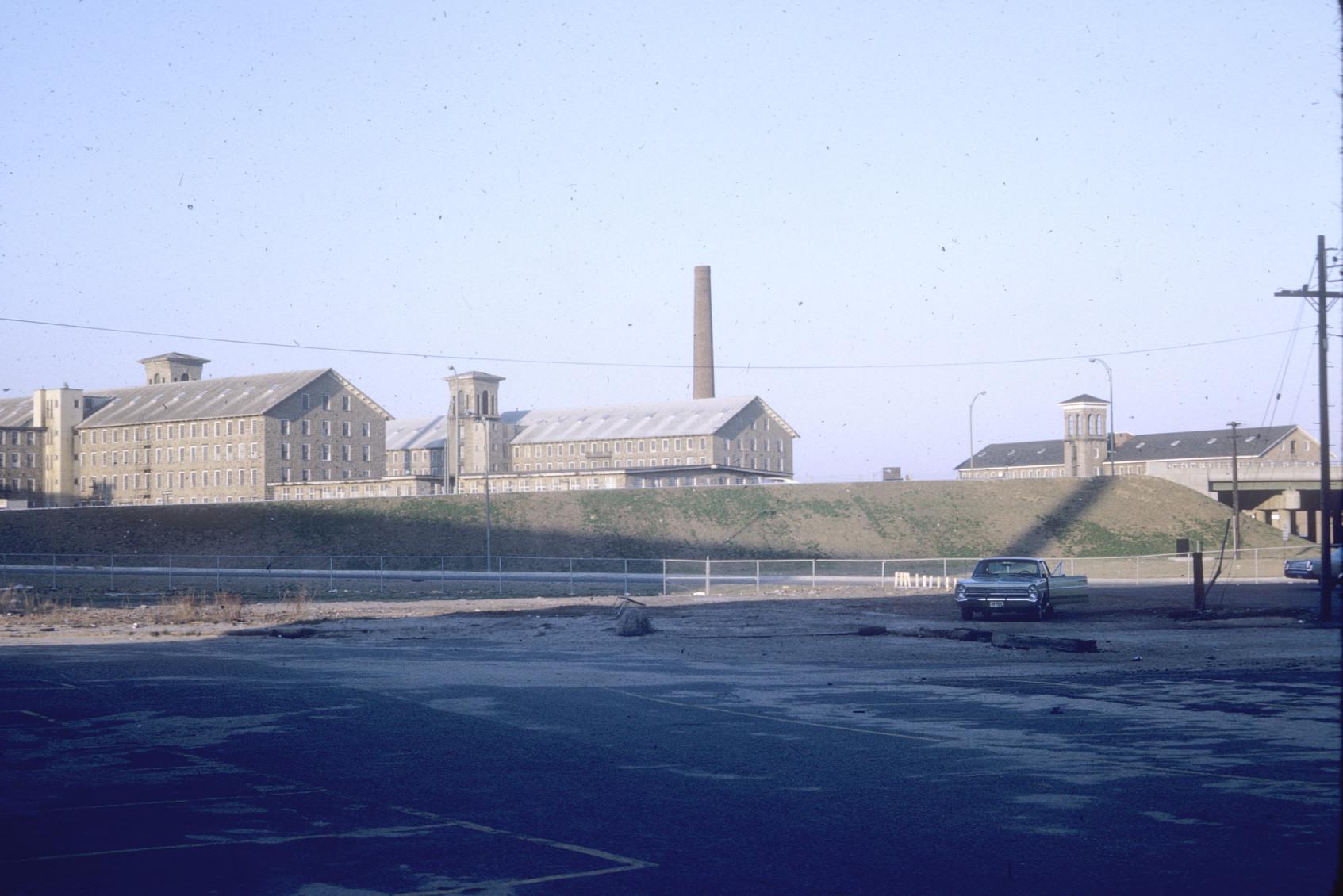 View of the Durfee Mills complex from the Tecumseh Mill yard.  Durfee Mill No…