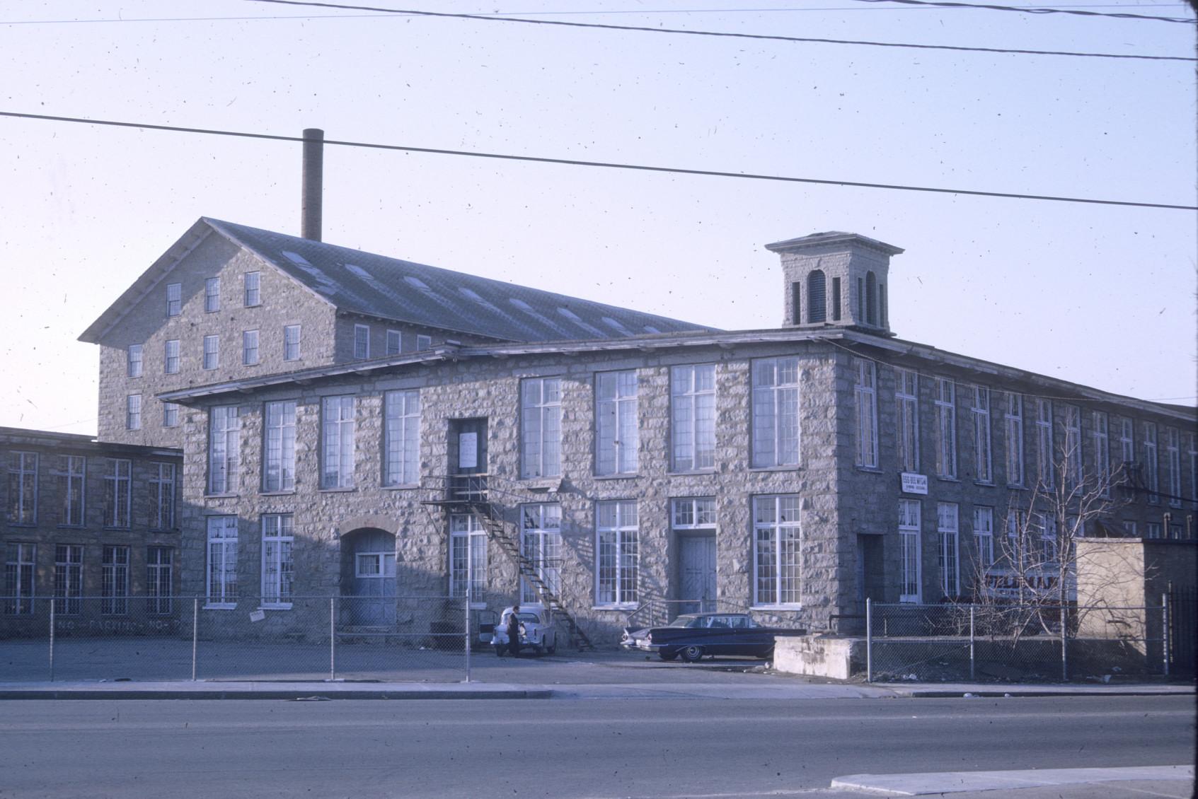 View of Durfee Mills complex and weaving shed.  