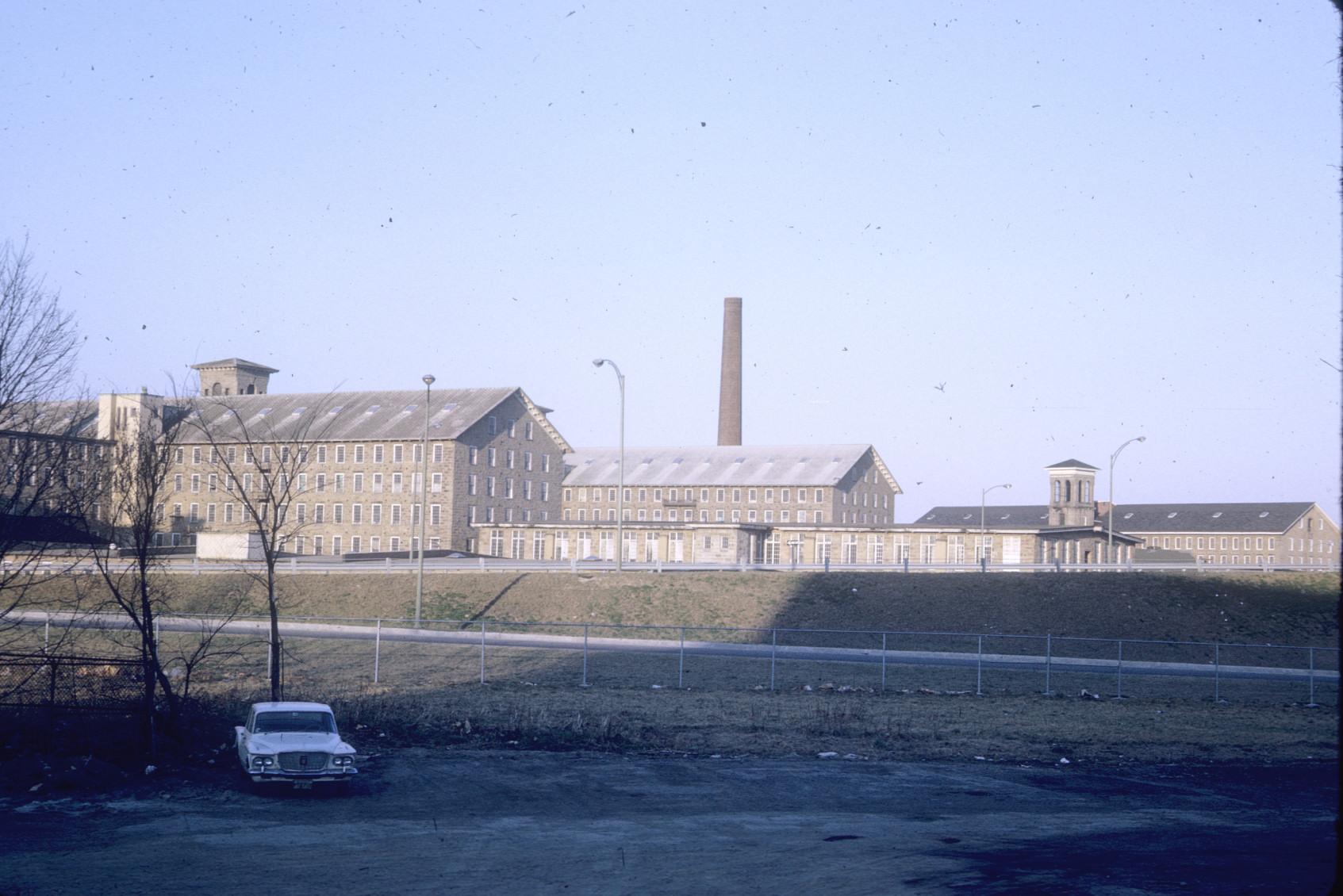 View of the Durfee Mills complex from the Tecumseh Mill yard.  