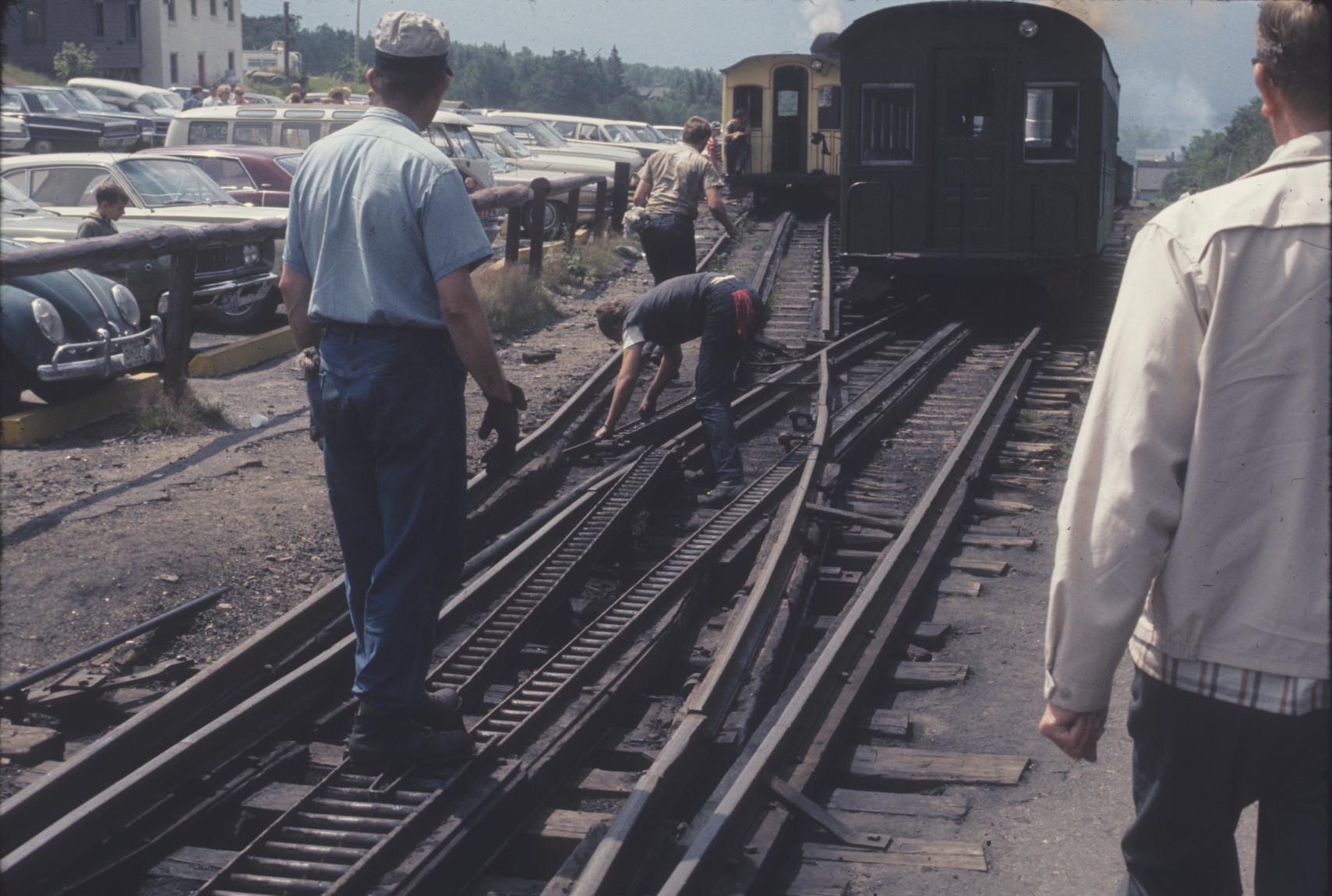 Track switch at Base station with trains