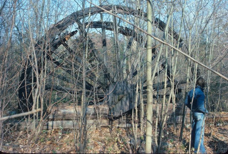 Side frames and shaft, remnant of water wheel to power charcoal furnace blowing…