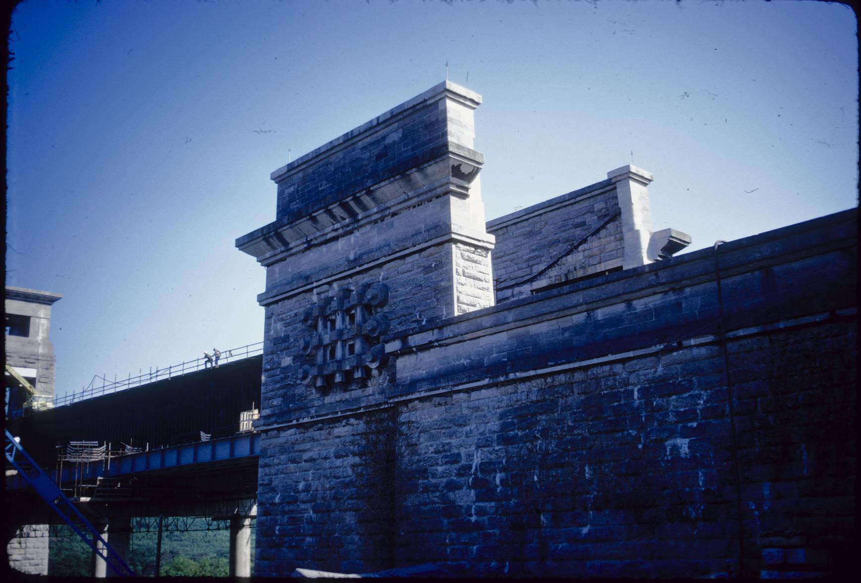 South portal viewed from ground showing east tube and west deck