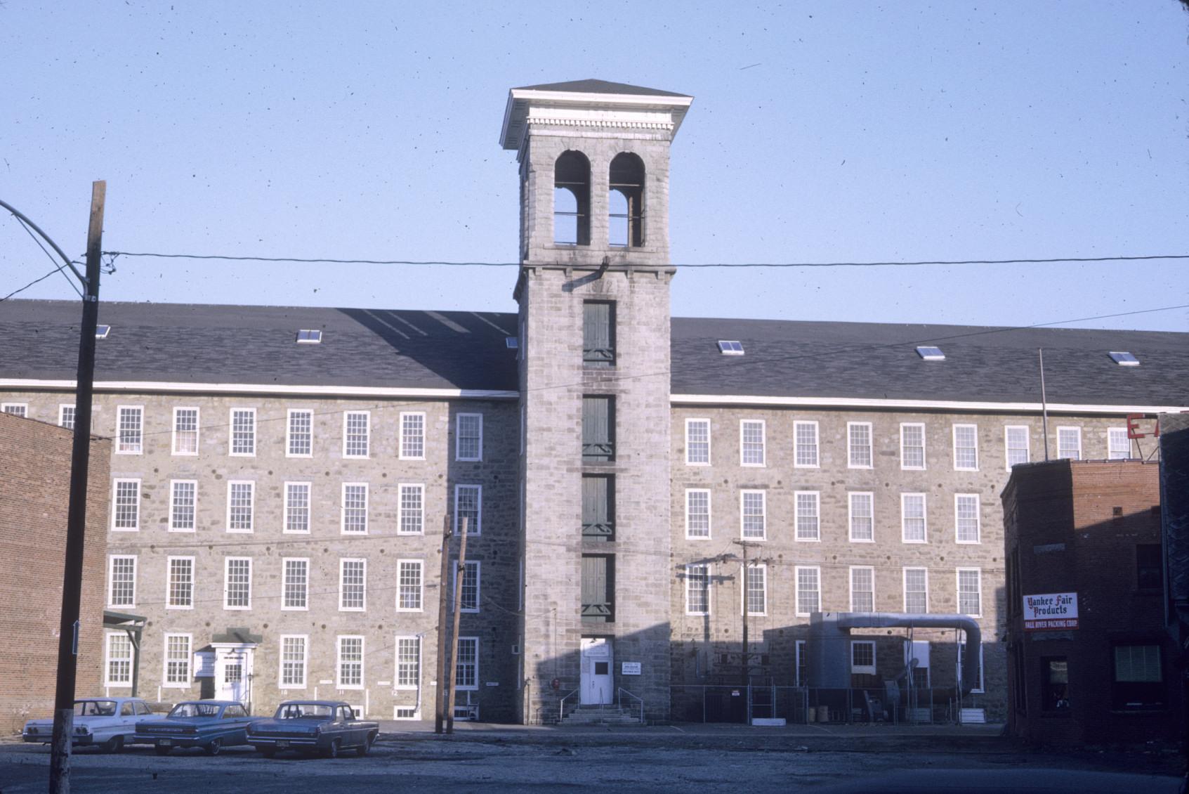 View of the front of the Crescent Mill and it's bell tower.  