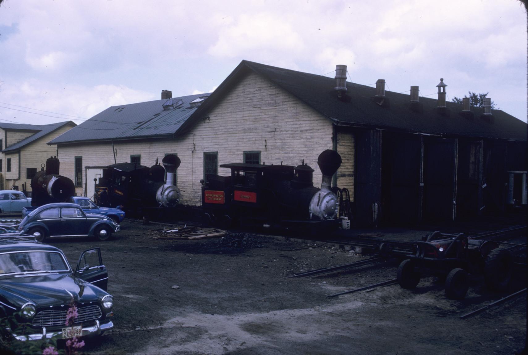 Base station workshop with parked steam engines