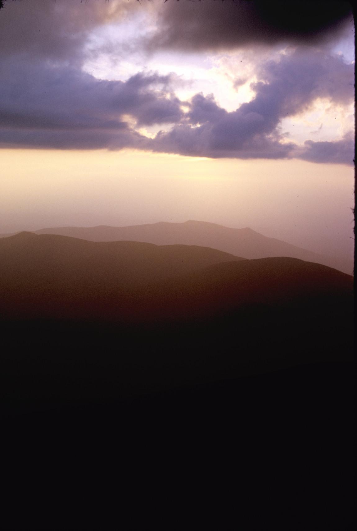 Sunset view from descending train