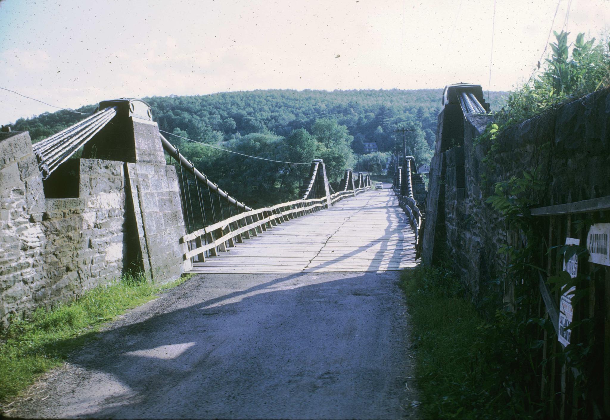 Photograph of the Delaware Aqueduct, also known as the Roebling Bridge. The…