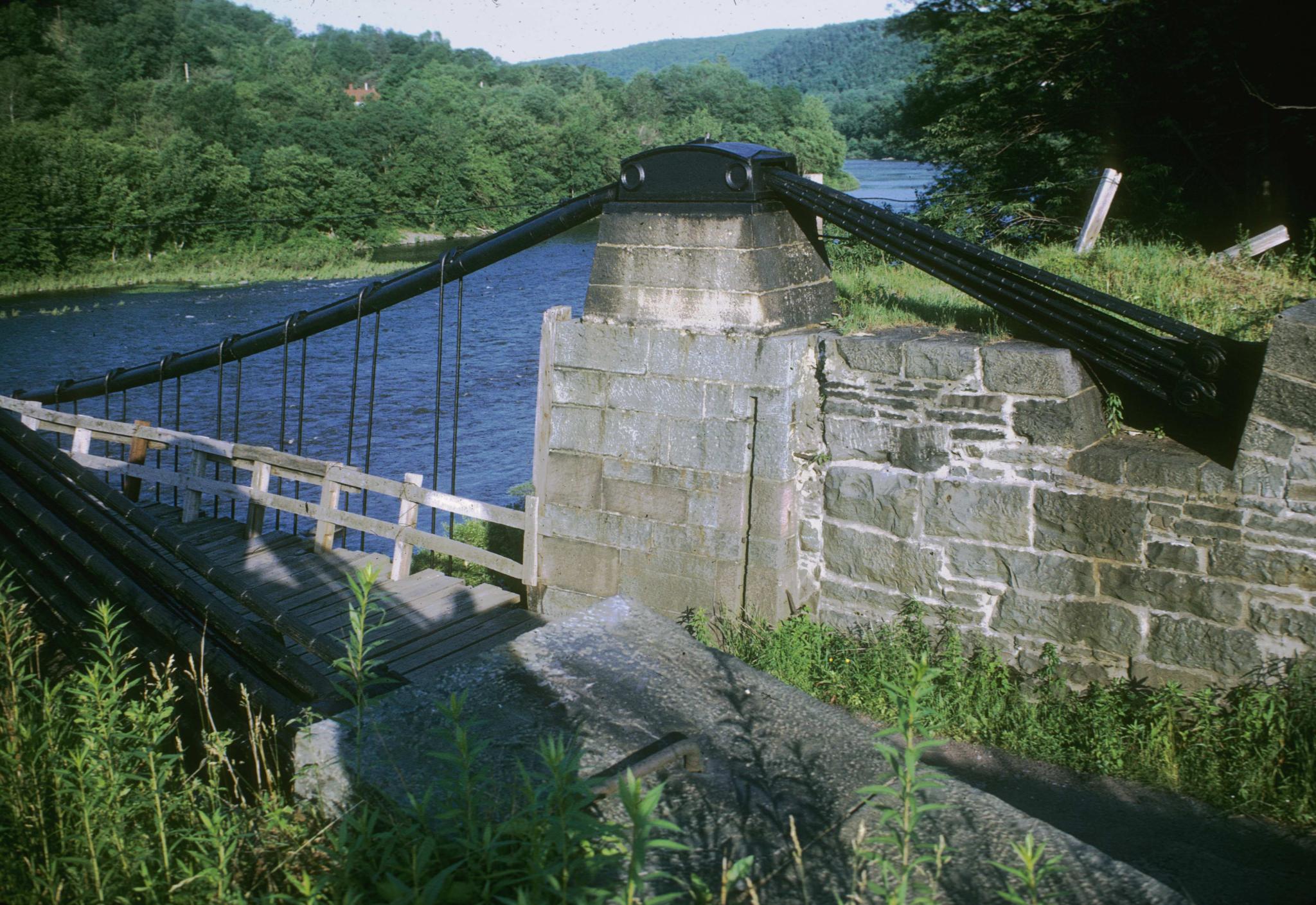 Photograph of the Pennsylvania anchorage and pier of the Delaware Aqueduct.…