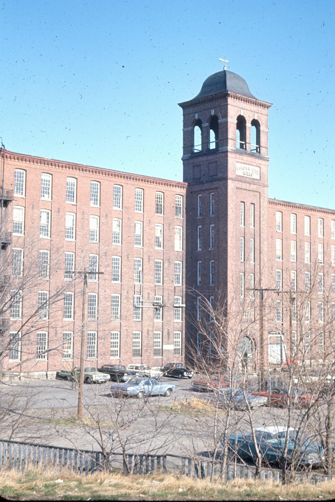 View of bell tower of Border City Mill No. 2.