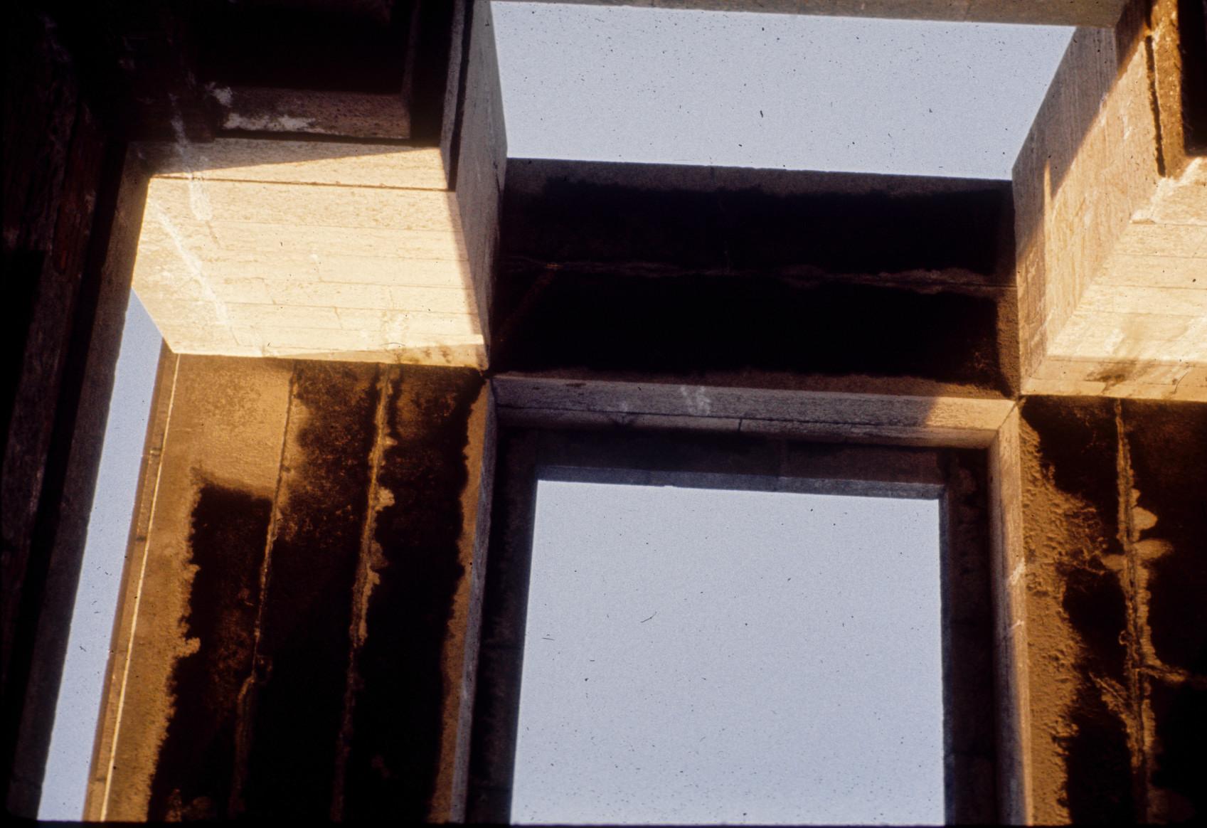 looking up in core of center tower