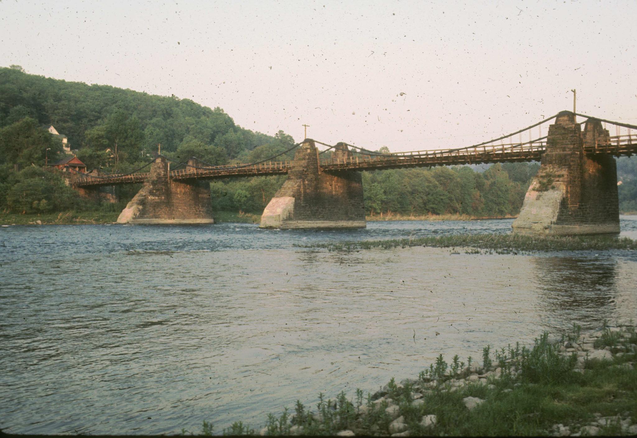 Photograph of the Delaware Aqueduct, also known as the Roebling Bridge. The…