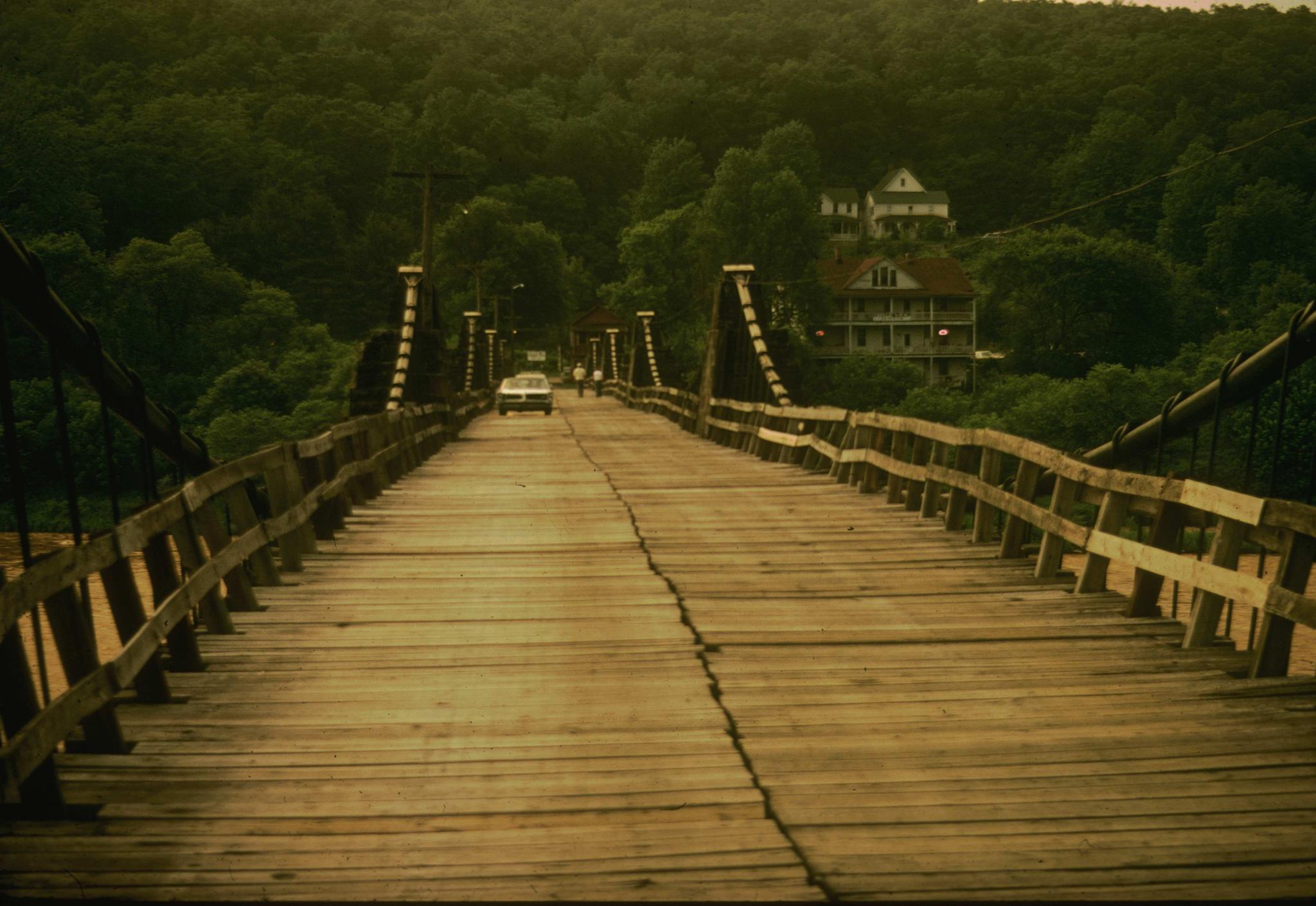 View along deck of Delaware Aqueduct.  The aqueduct was constructed on the…