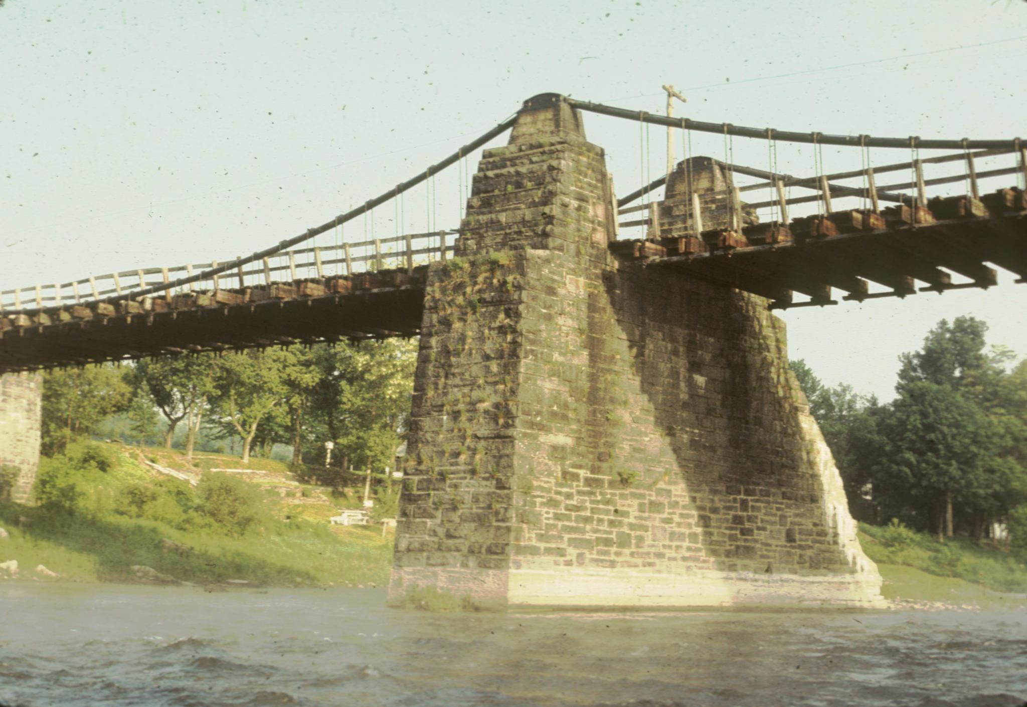 Photograph of the Delaware Aqueduct, also known as the Roebling Bridge. The…