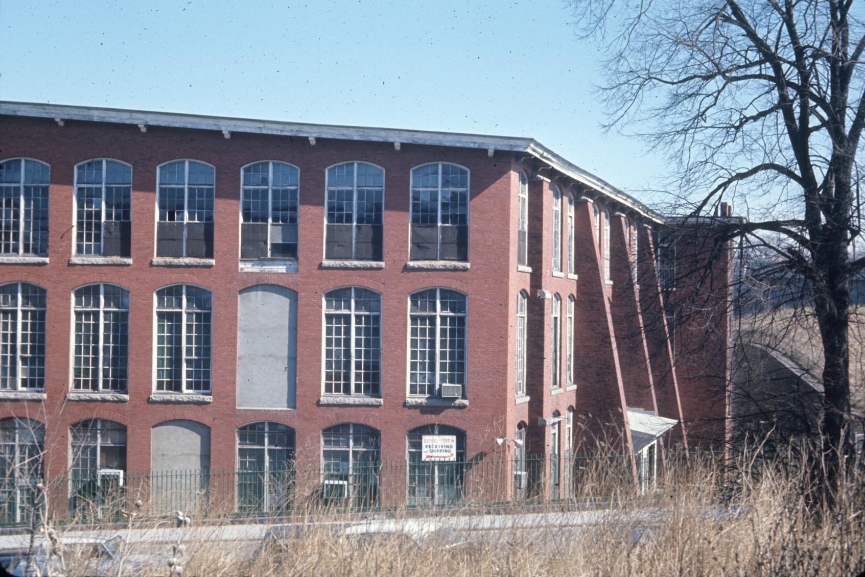 Side view of American Print Co. Mill No. 7.  Nice view of the wall braces.  