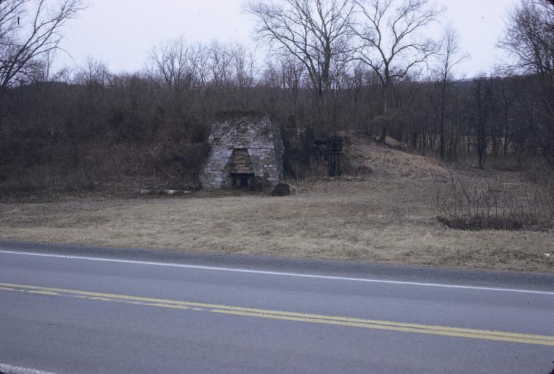 Stone furnace structure with adjacent Weimer Bros. blowing engine