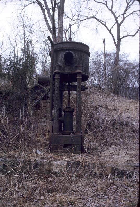 View of blowing engine with boilers in background