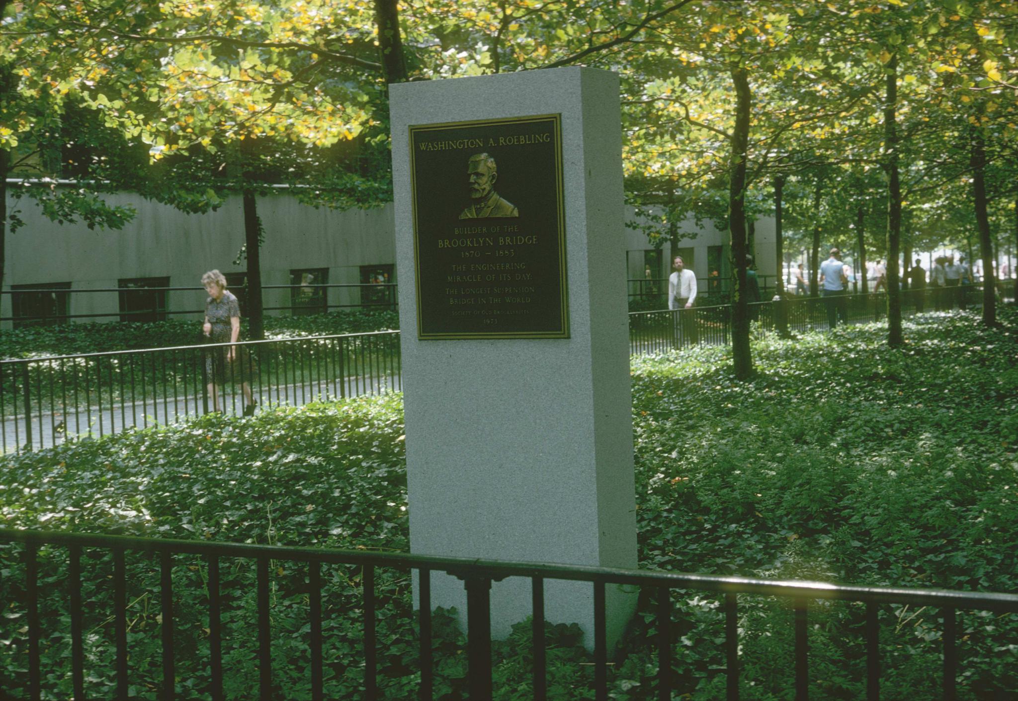 Photograph of the Washington A. Roebling monument in Brooklyn.