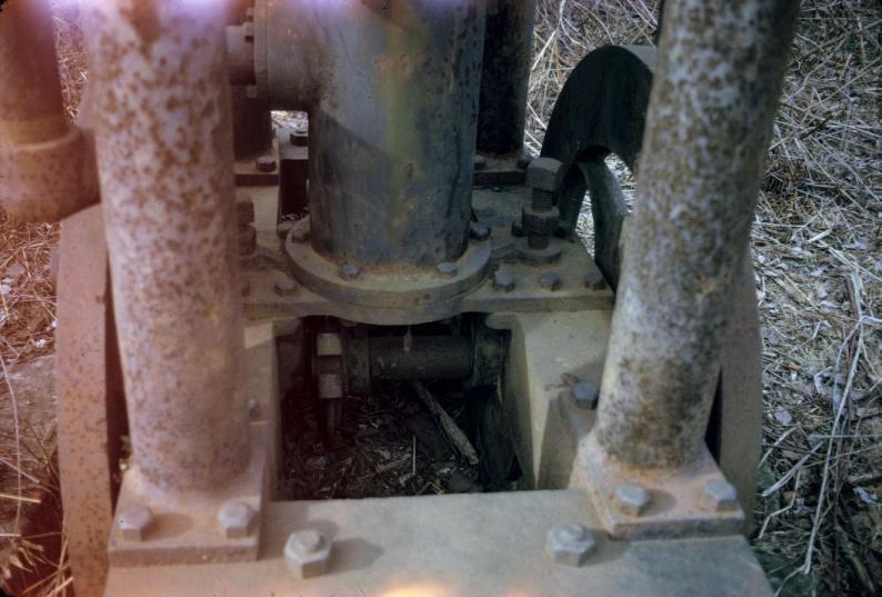 Close-up view of drive shaft at base of blowing engine