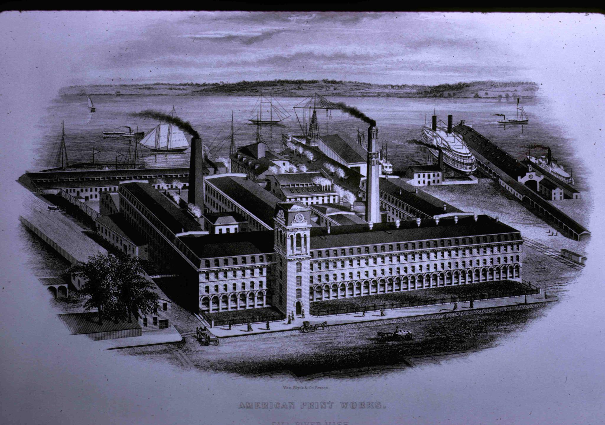 An engraving of the American Print Works c. 1890.  