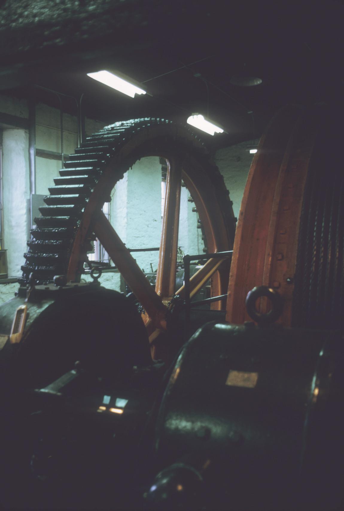 Bull gear on winding drum in engine house