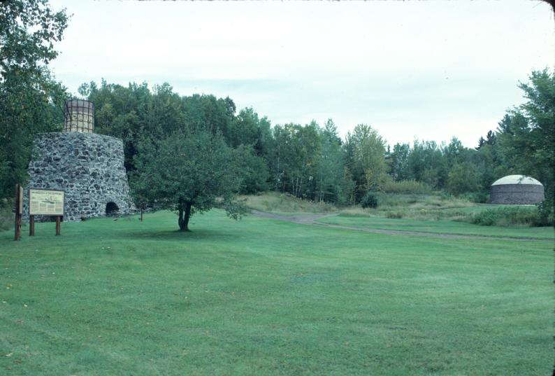 General view of restored iron furnace and charcoal kiln