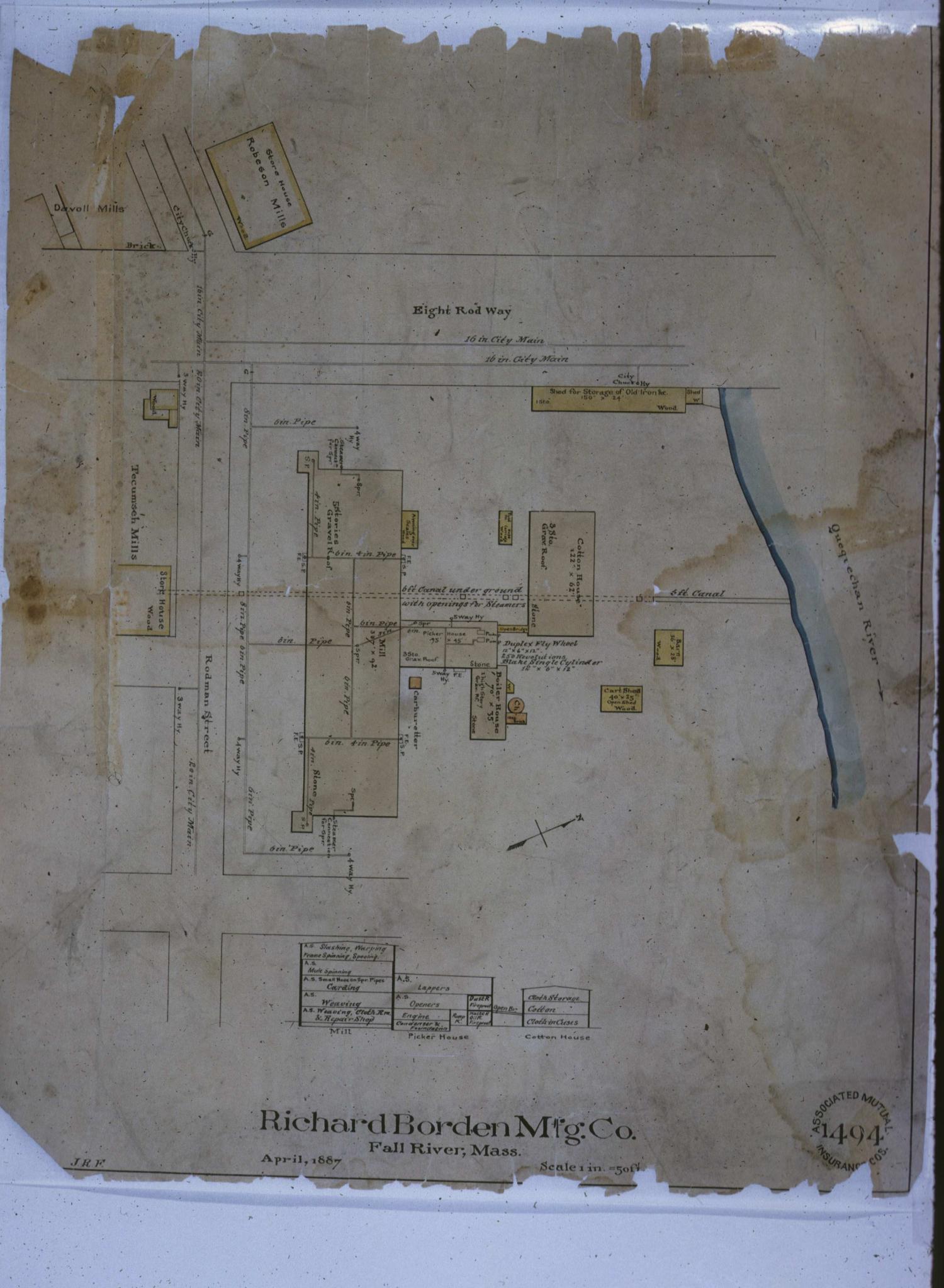 Sanborn Insurance map of the Richard Border Mill No. 1 from 1889.