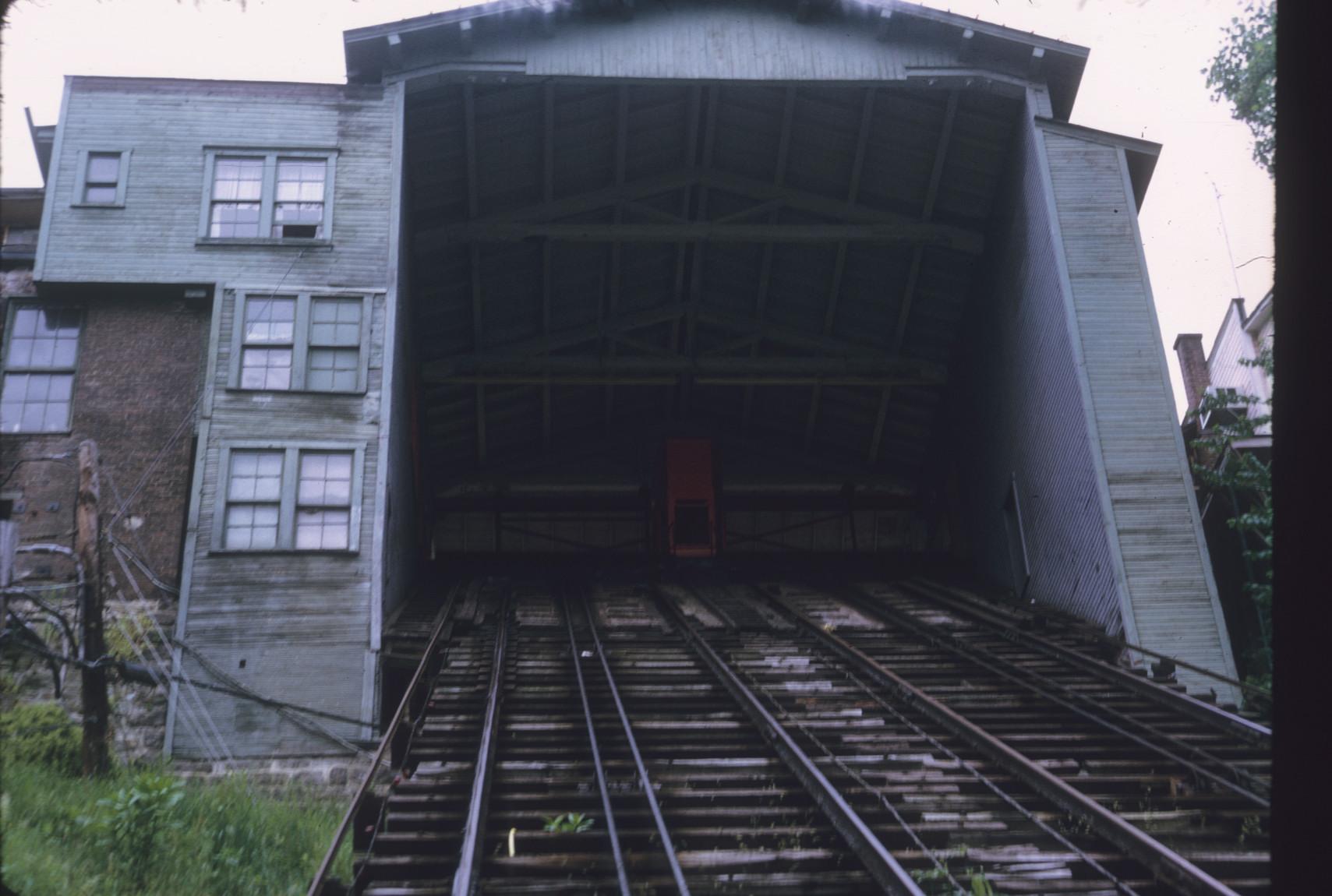 View into landing station at top of incline plane