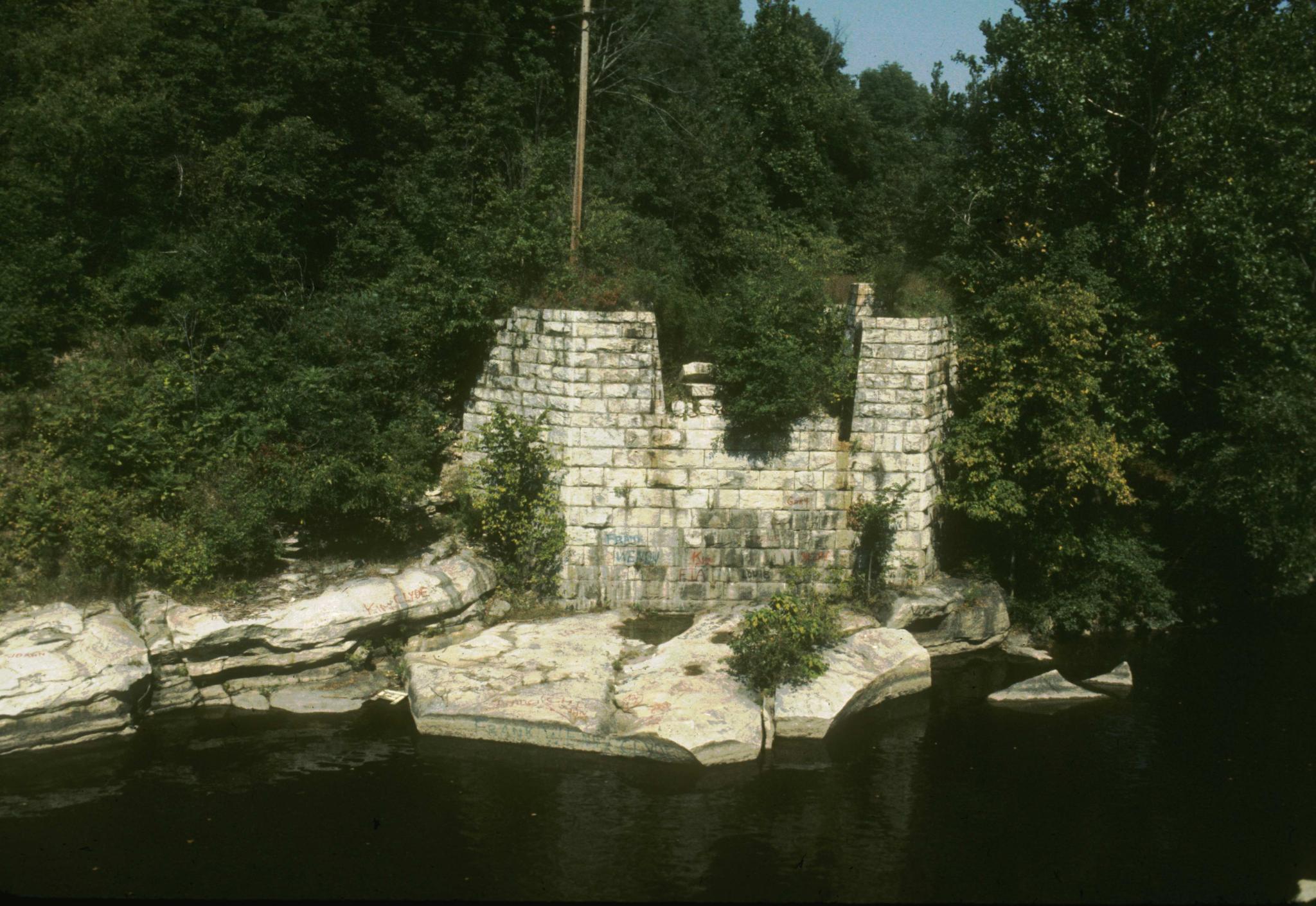 Photograph of the north abutment and anchorage of the High Falls Aqueduct.…