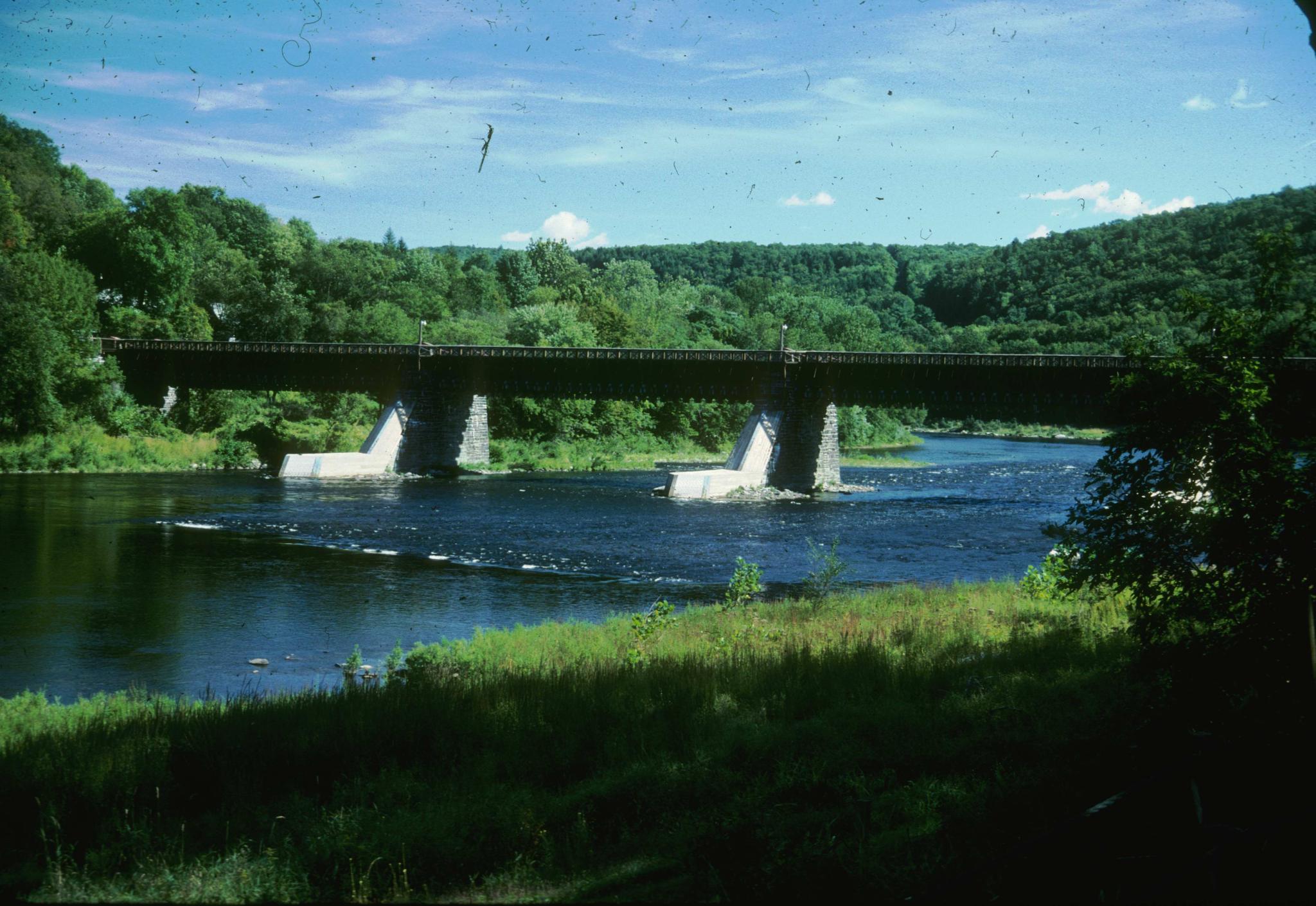 Photograph of the Delaware Aqueduct, also known as the Roebling Bridge. The…