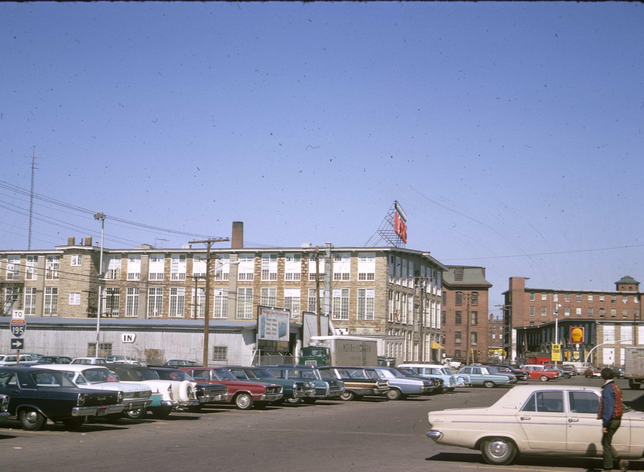 Side view of the Tecumseh weave shed with the Davol Mill No.2 in the rear.  