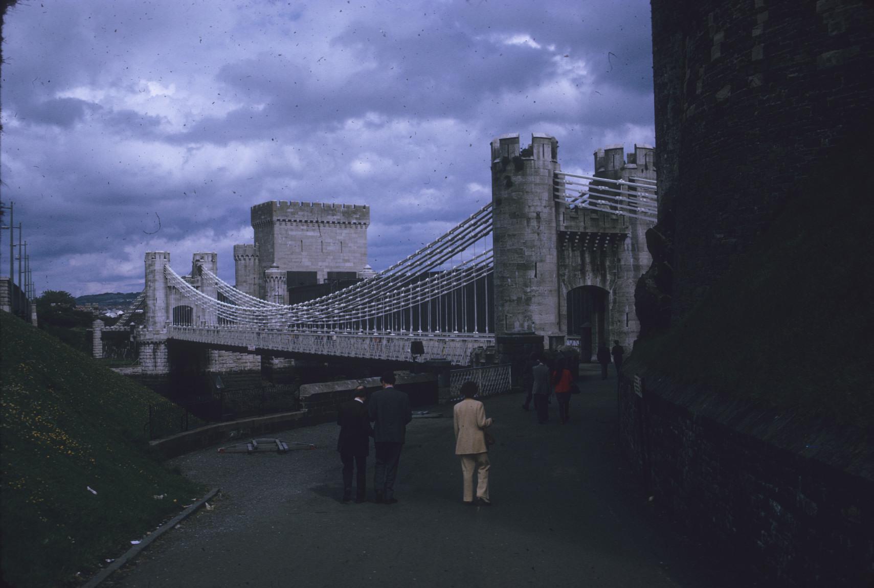 General view from pedestrian approach. Conway Tubular Bridge in background.