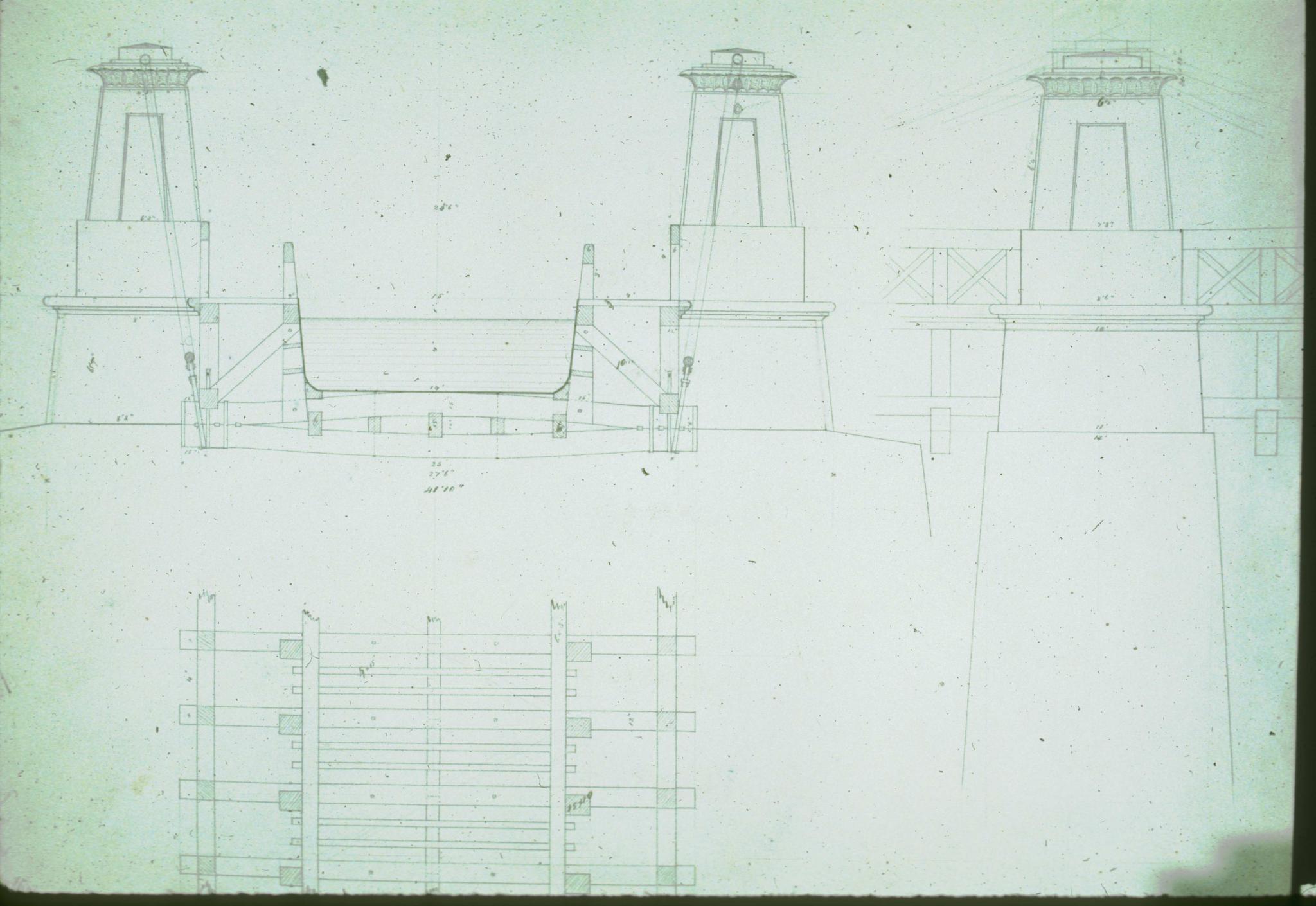 Photograph of historic preliminary drawing of the Pittsburgh Aqueduct.  The…