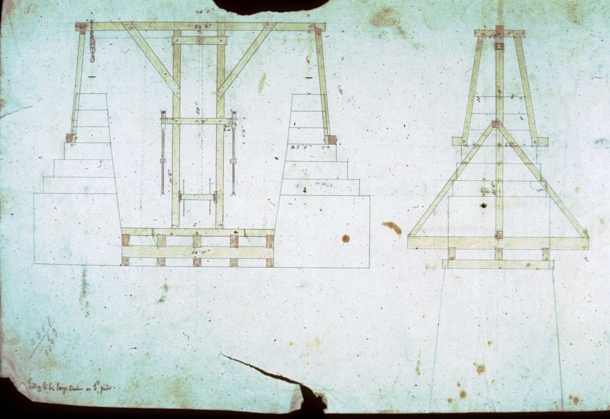 Photograph of historic plan of cable machinery for the Pittsburgh Aqueduct.…