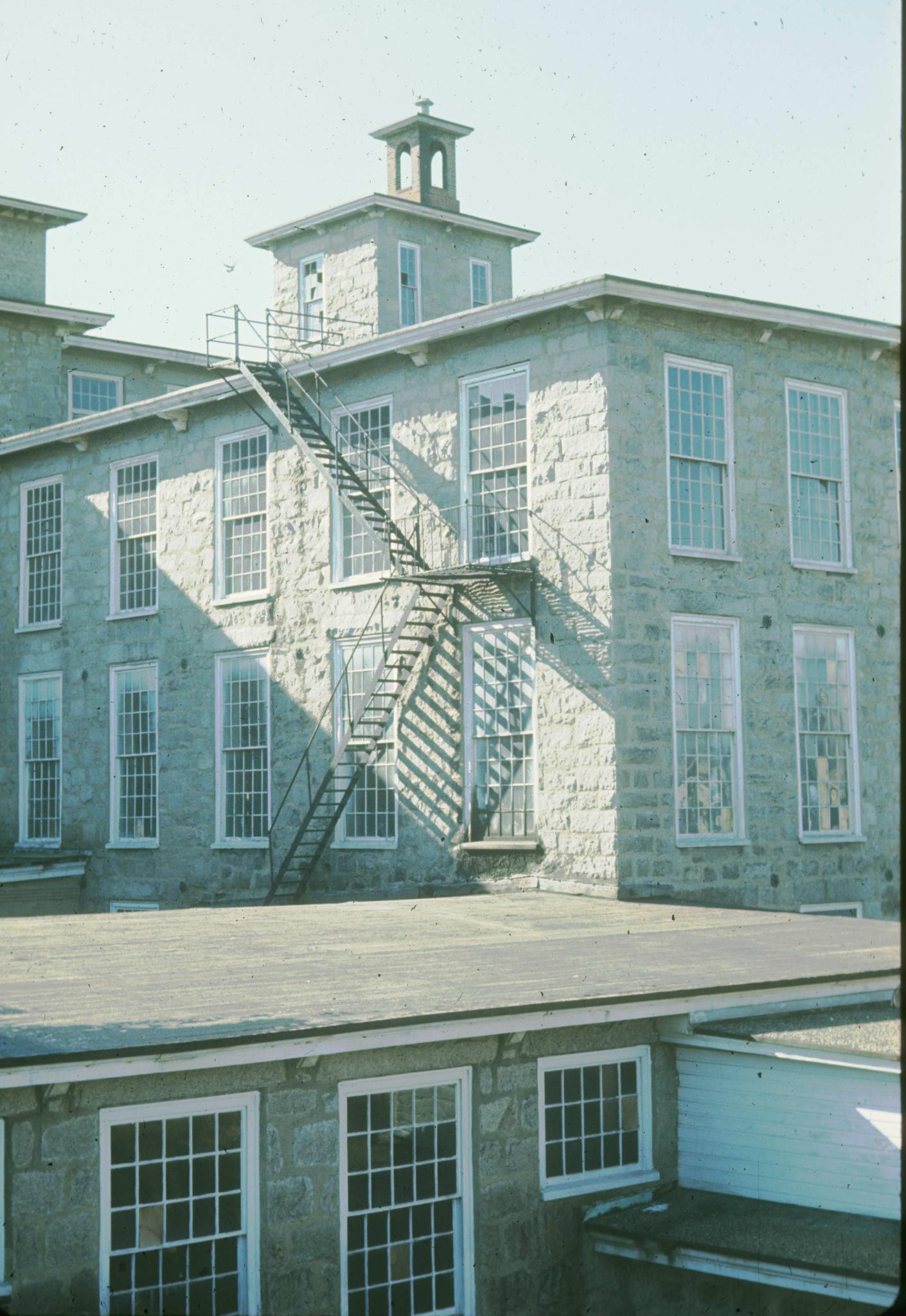 Photograph of Sagamore Mill No.2 showing the fire escape and part of the tower.