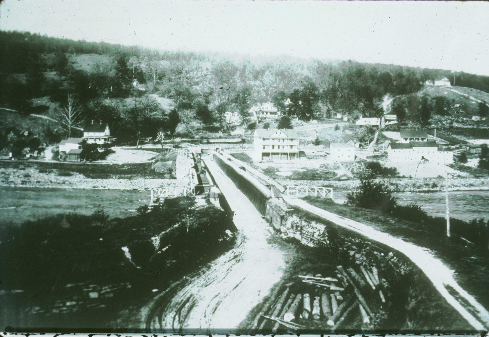 Historic photograph of the Delaware Aqueduct circa 1900.  The photograph was…