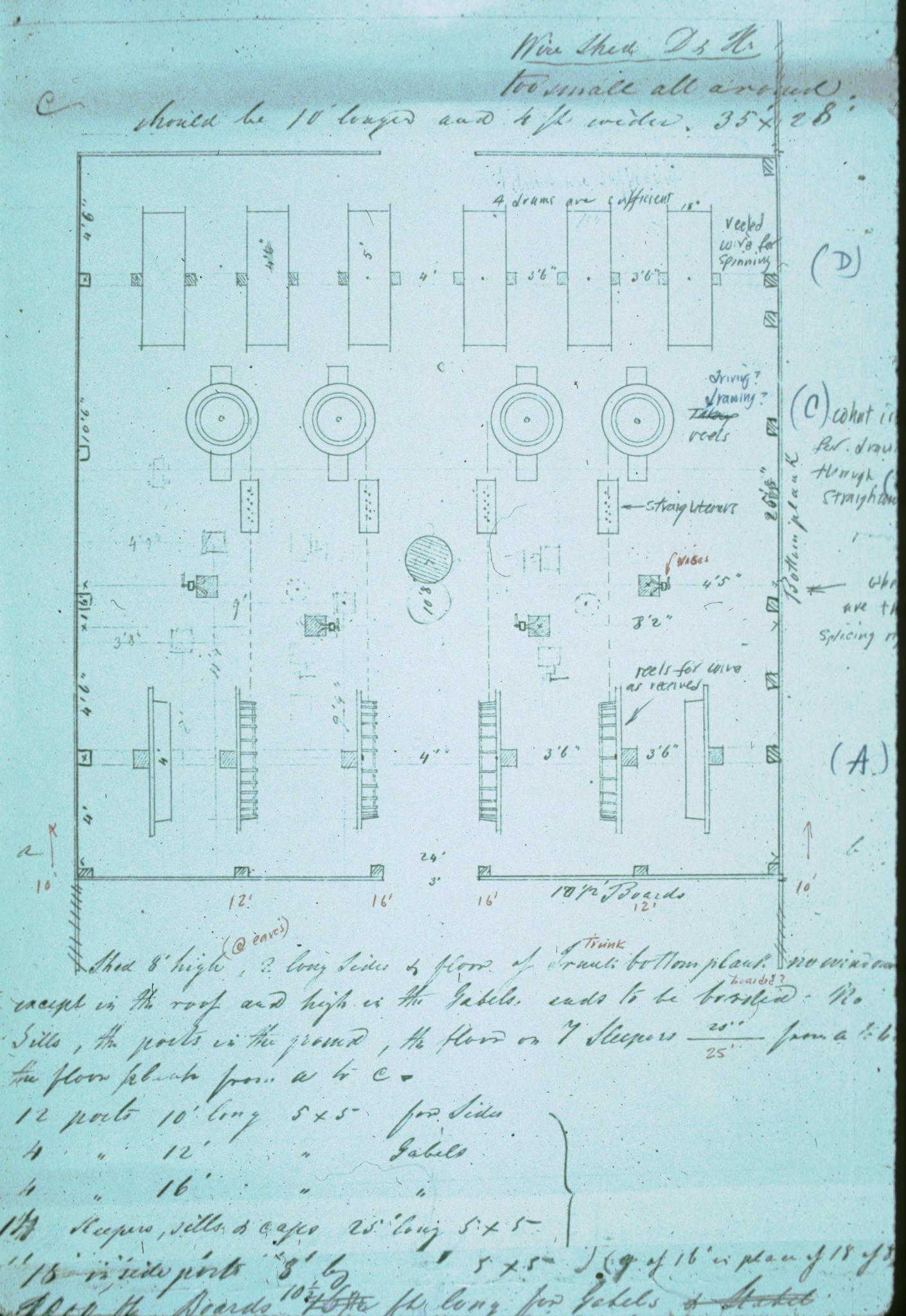 Plan drawing of Roebling's wire shed for the construction of the Delaware…