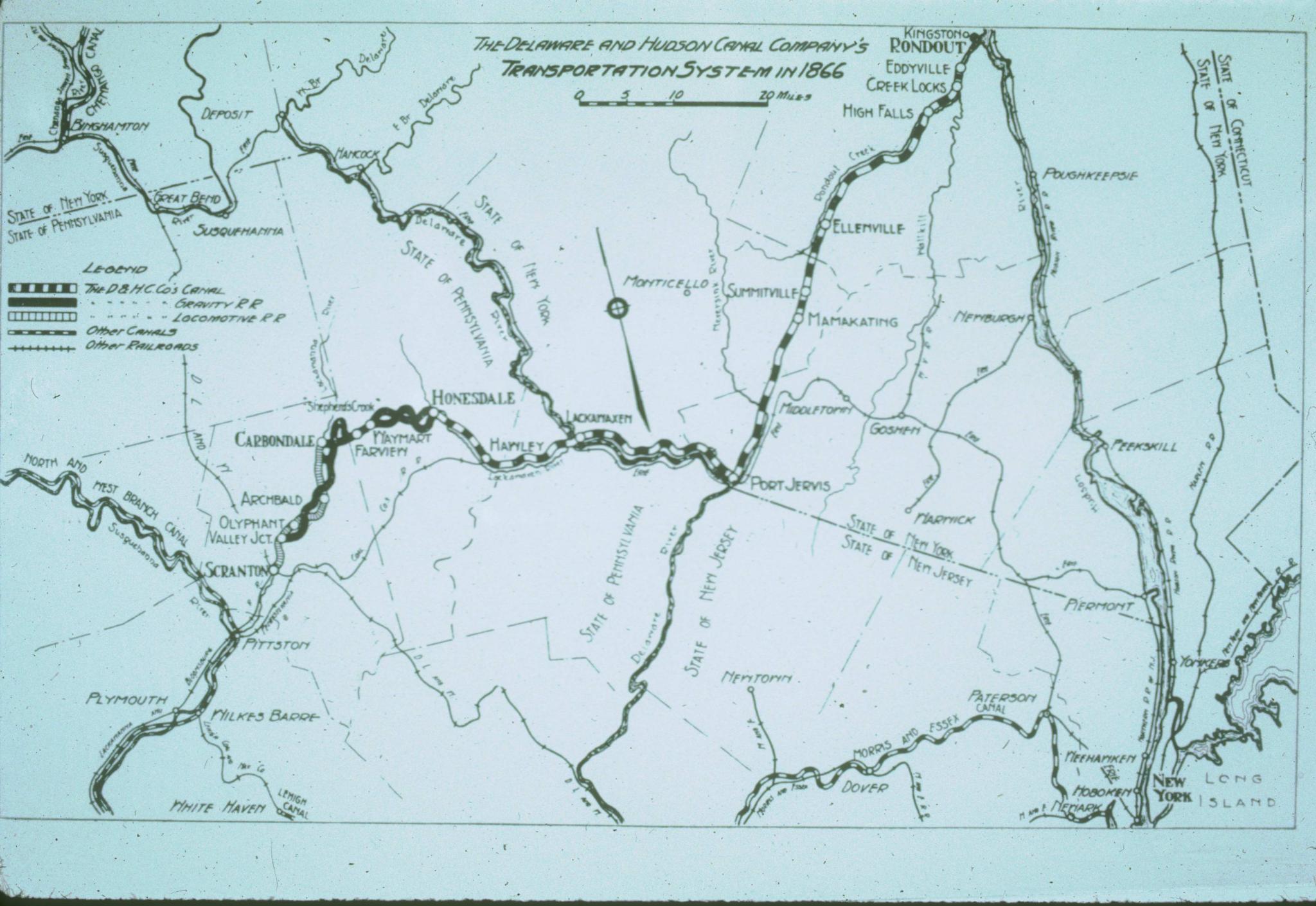 Map of the Delaware and Hudson Canal in 1866.  Map was taken from Hundred Year…