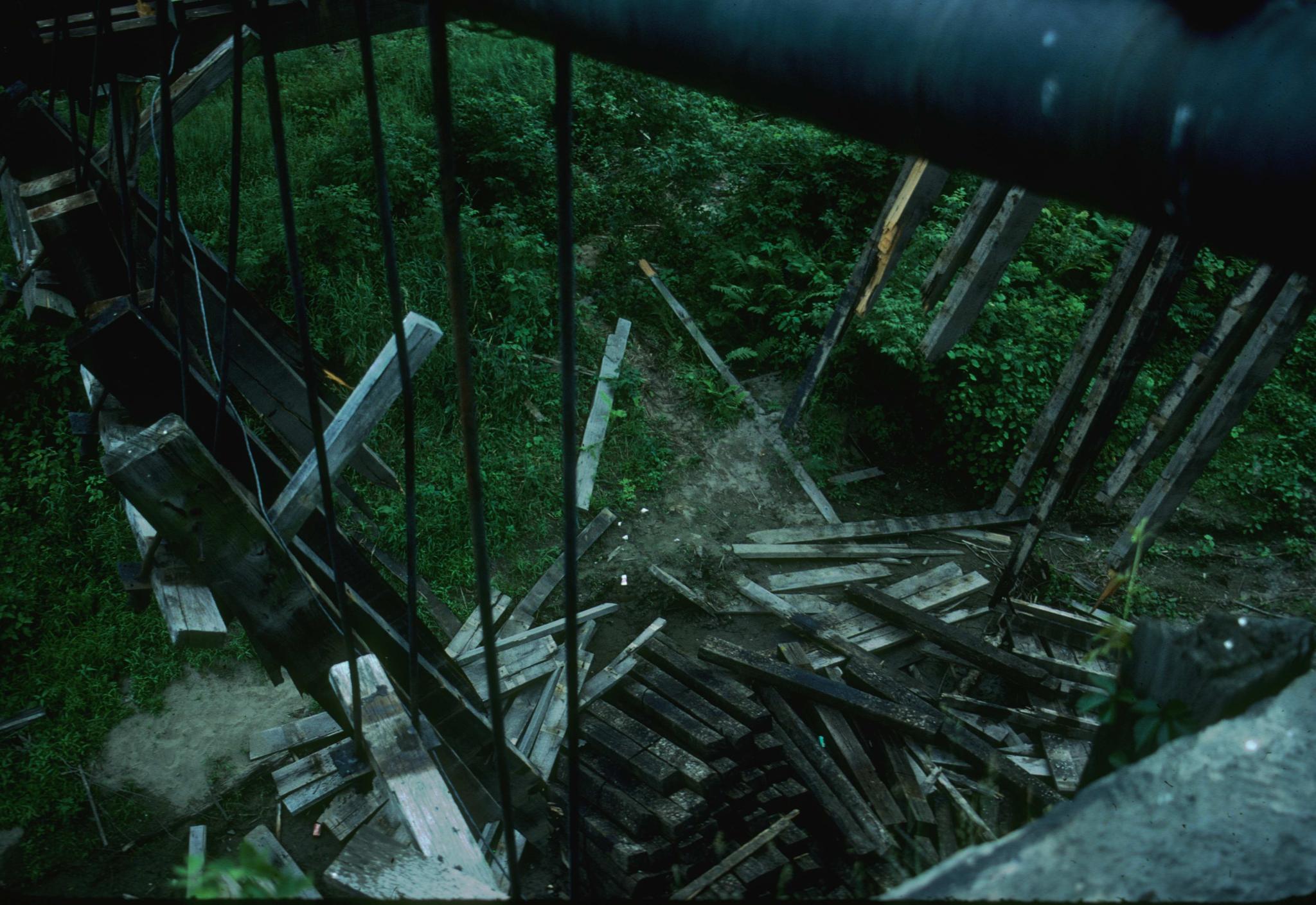 Photograph showing damage to the Delaware (Roebling) Aqueduct in June of 1977…