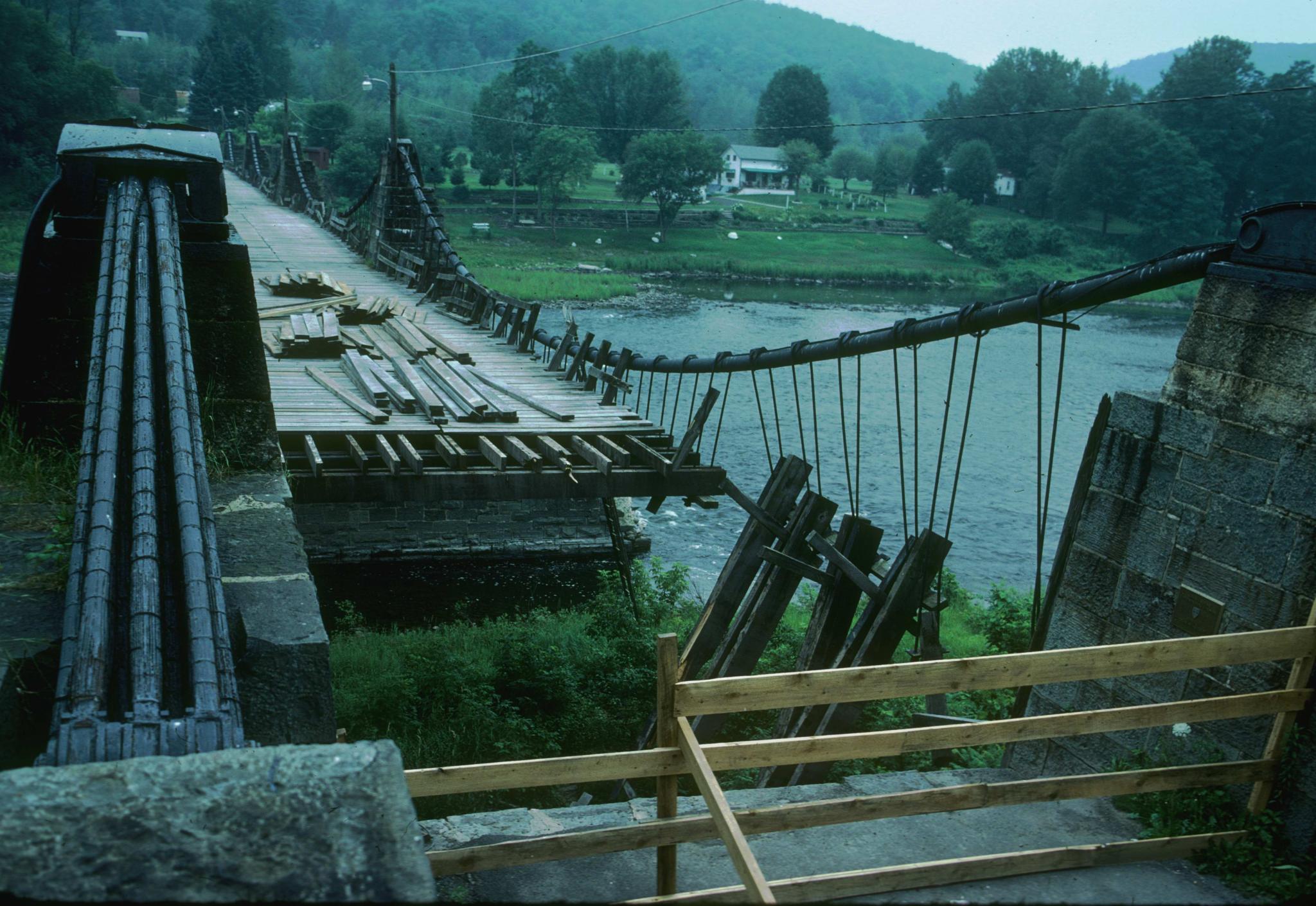 Photograph of damage to the Delaware (Roebling) Aqueduct in June of 1977.…