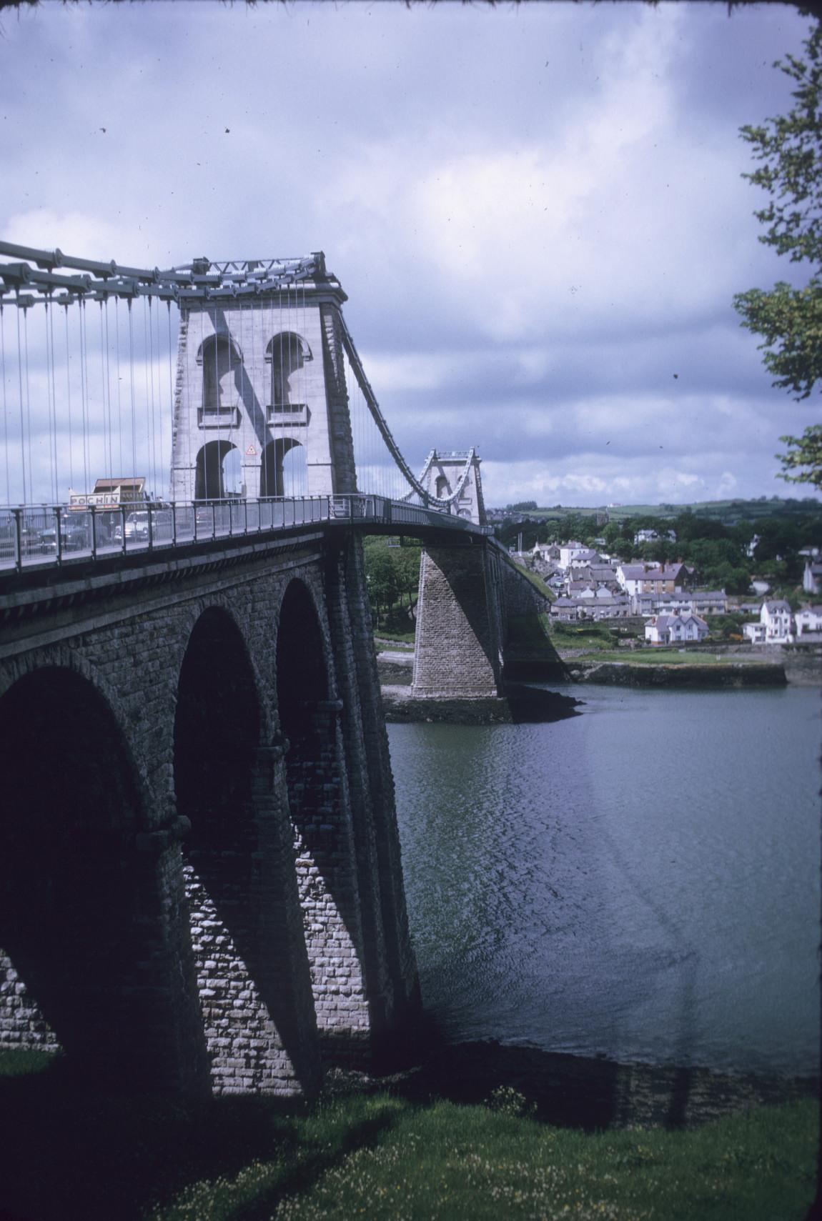 View across waterway from landside showing viaduct and span.