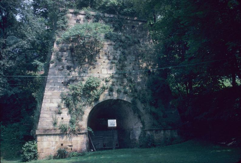 Front face of stone furnace and access archway