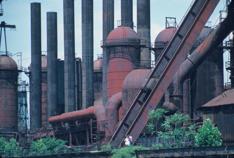 General view of blast air stoves and stacks