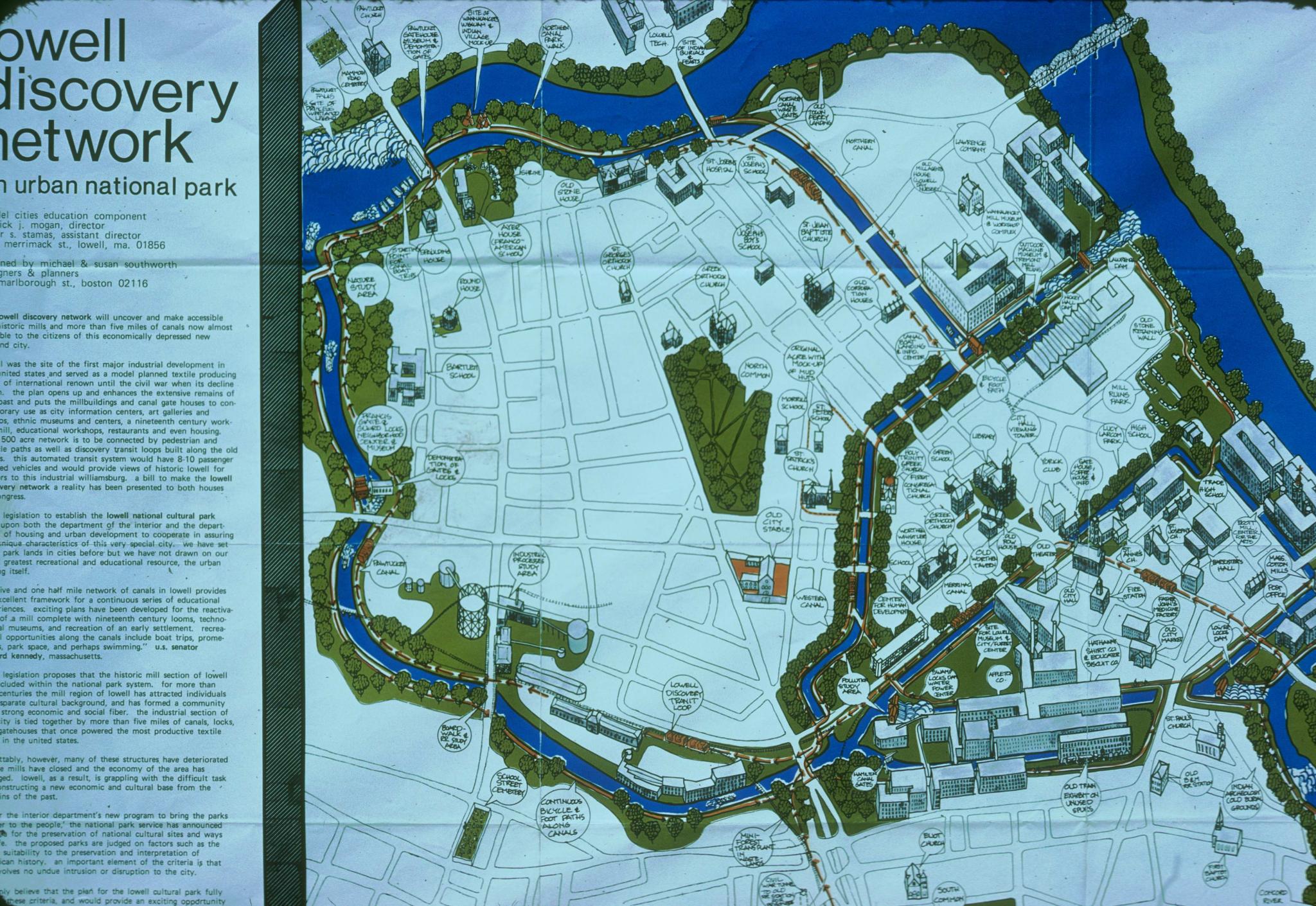 A walking tour map of Lowell.